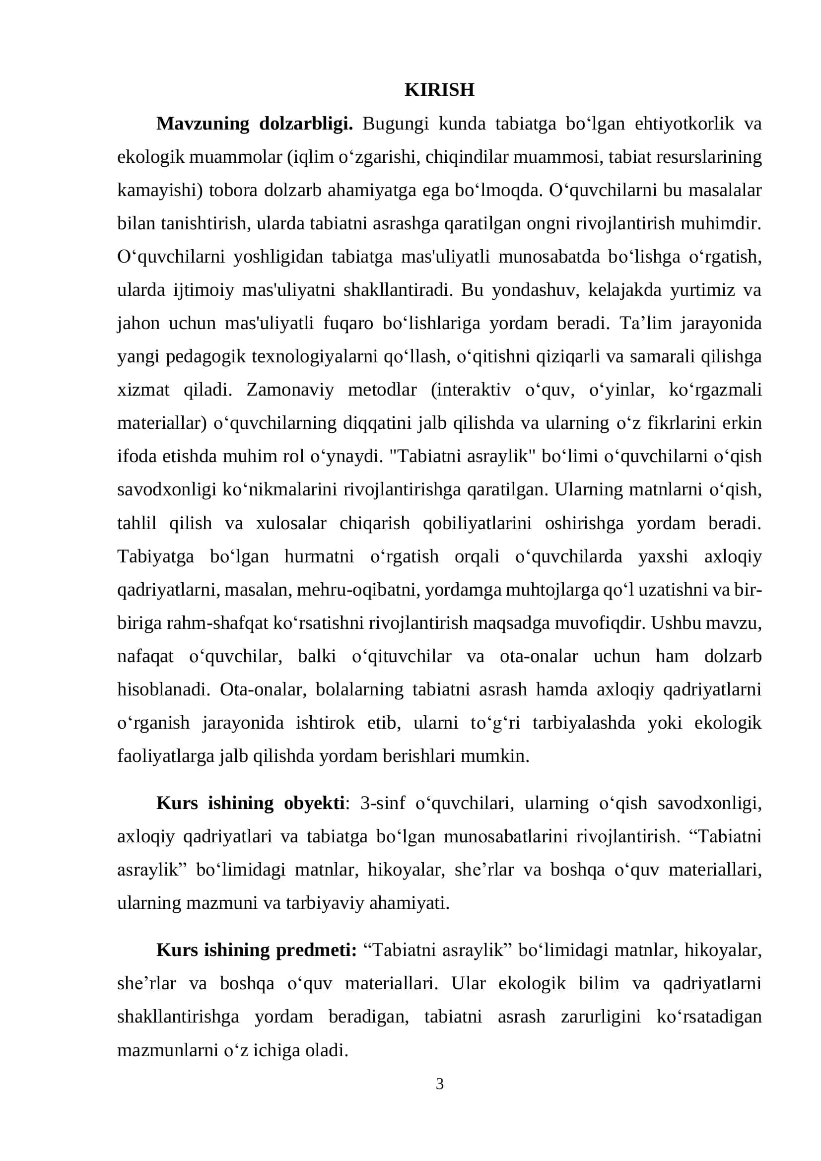 Tabiatni asraylik bo'limini yangi pedagogik texnologiyalar vositasida o'rganish kurs ishi 3