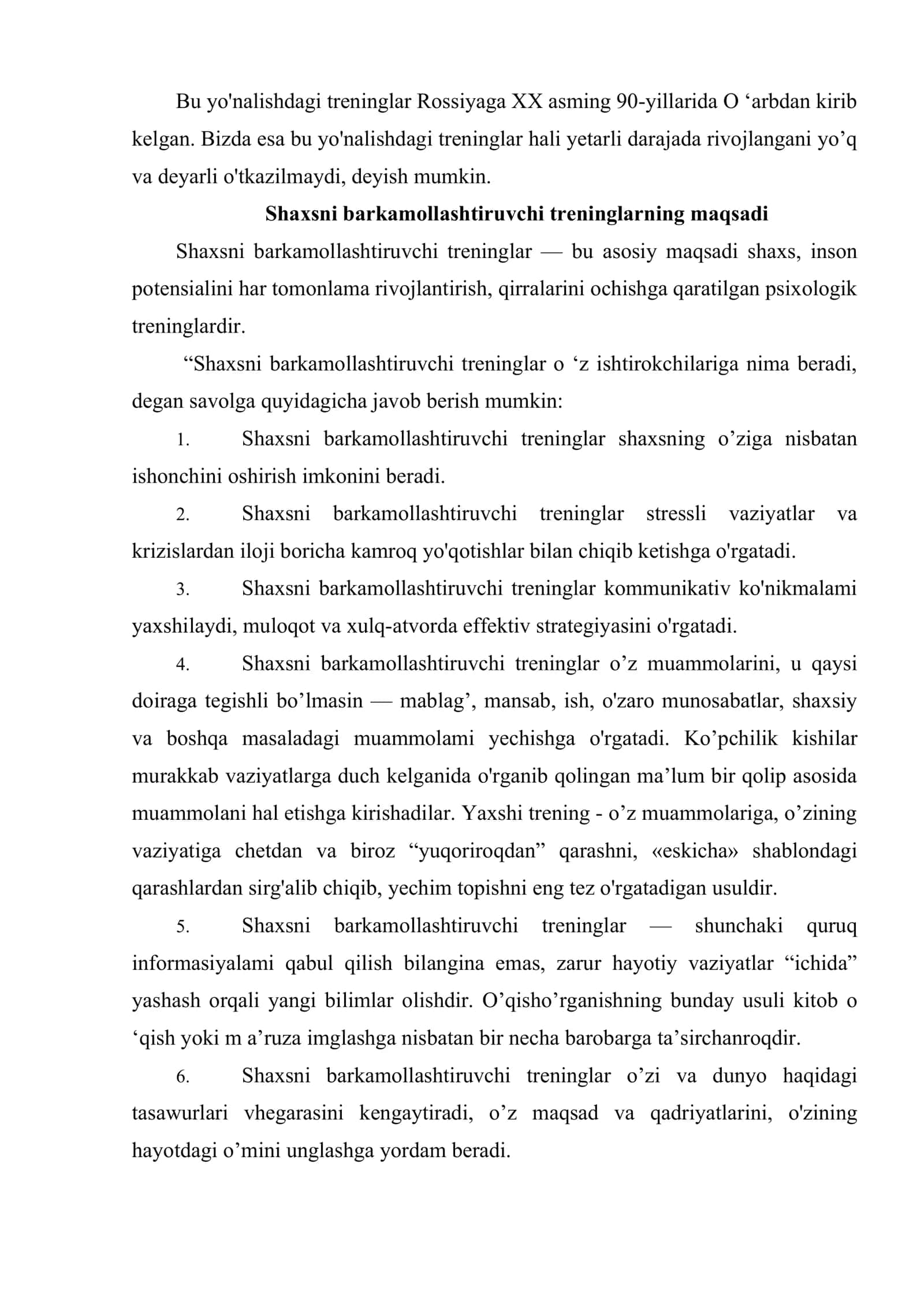 Shaxsni rivojlantirish treninglari 3