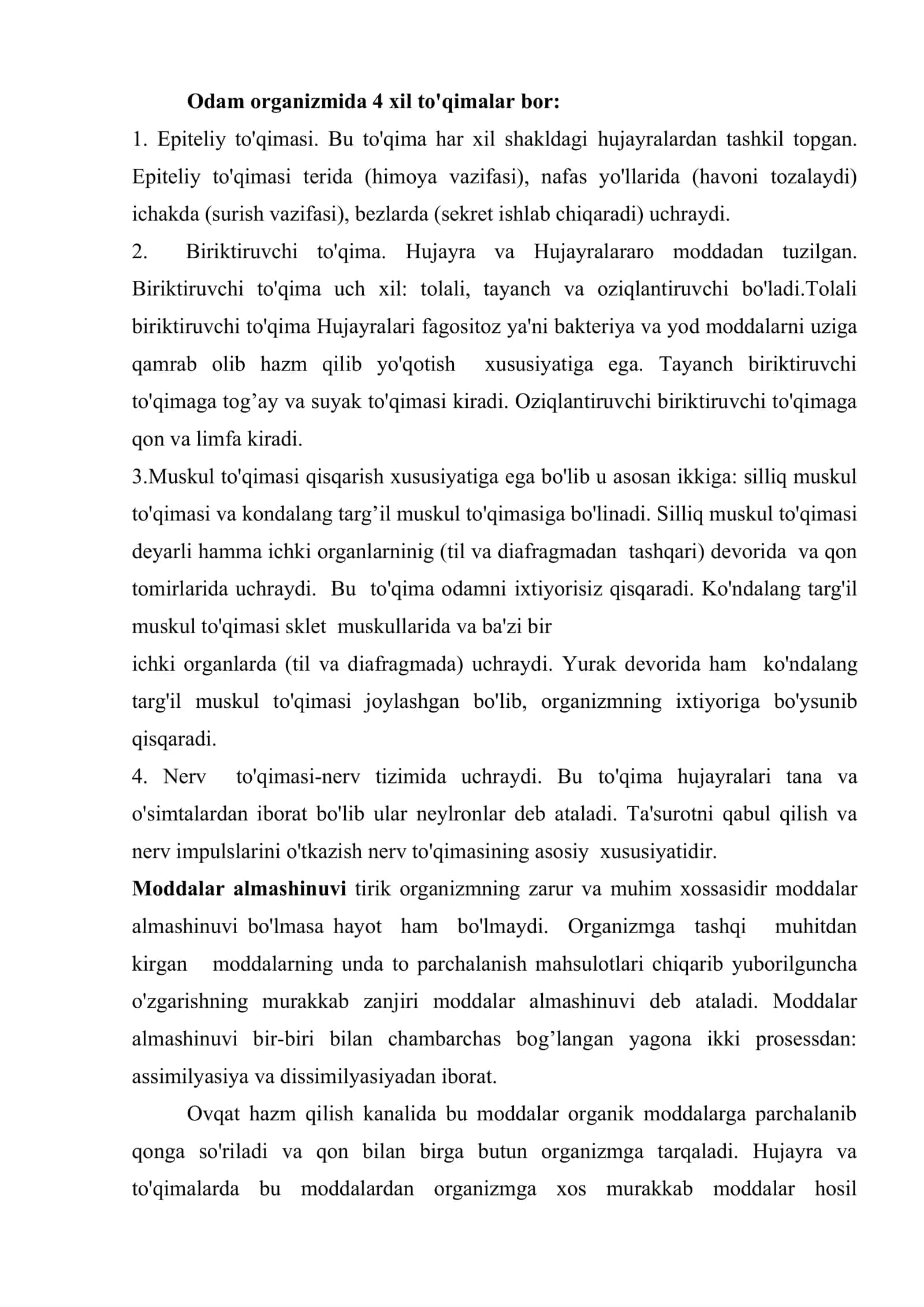 Hujayra va to'qima. Moddalar va energiya almashinuvi. Asab tizimi 3