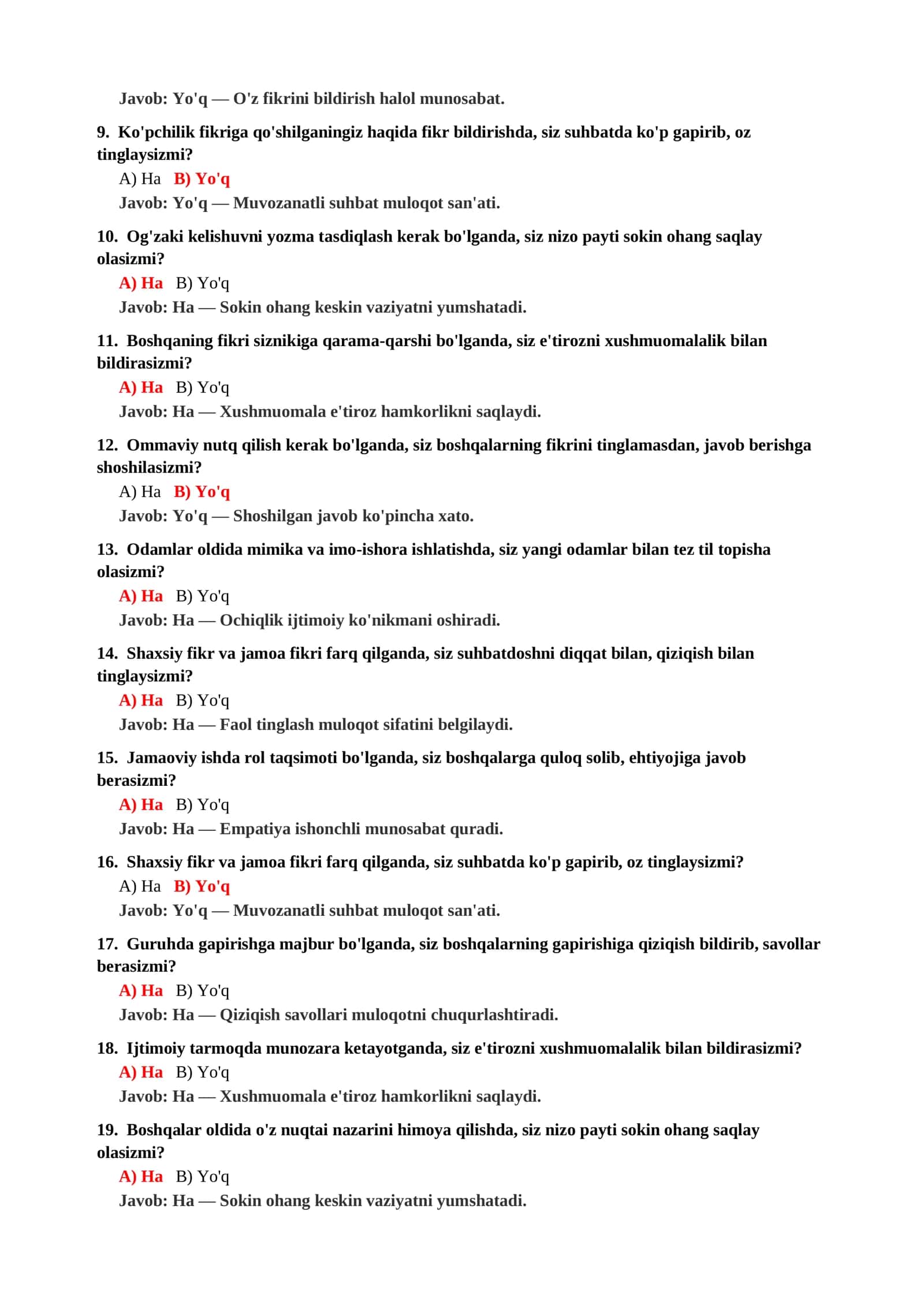 Psixologiya fanidan o'zlashtirishni aniqlash testlari 3