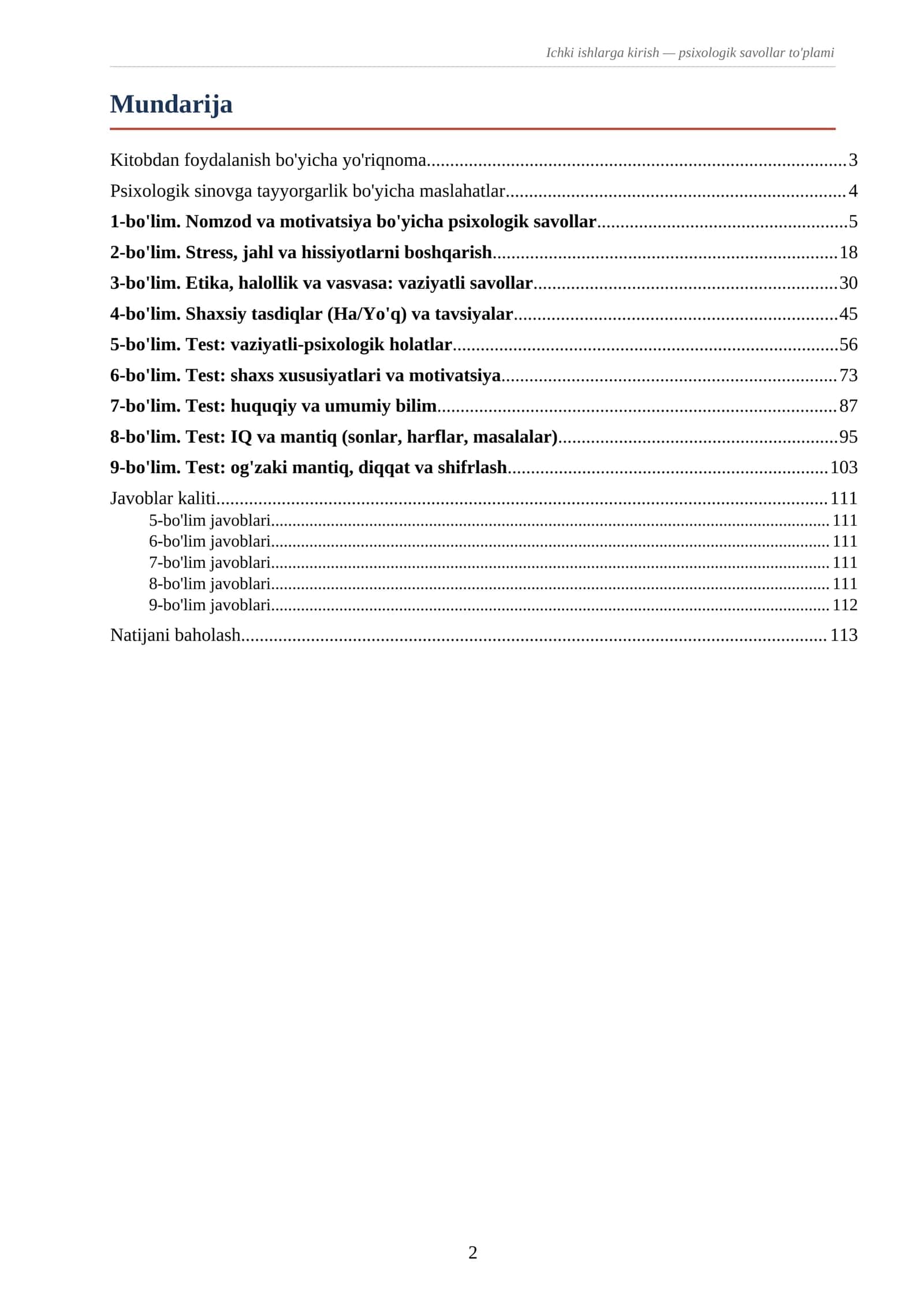 Ichki ishlarga kirish — psixologik savollar to'plami. Psixologik savollar, vaziyatli va IQ testlar 3