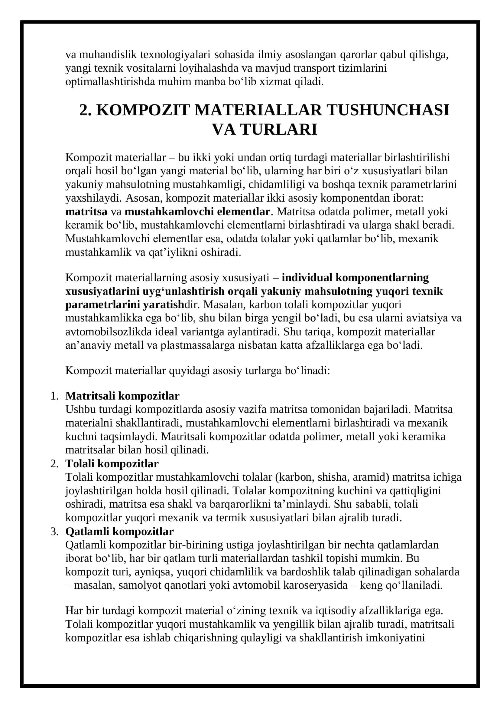 Zamonaviy kompozit materiallar: aviatsiya va avtomobilsozlikda qo'llanilishi 3