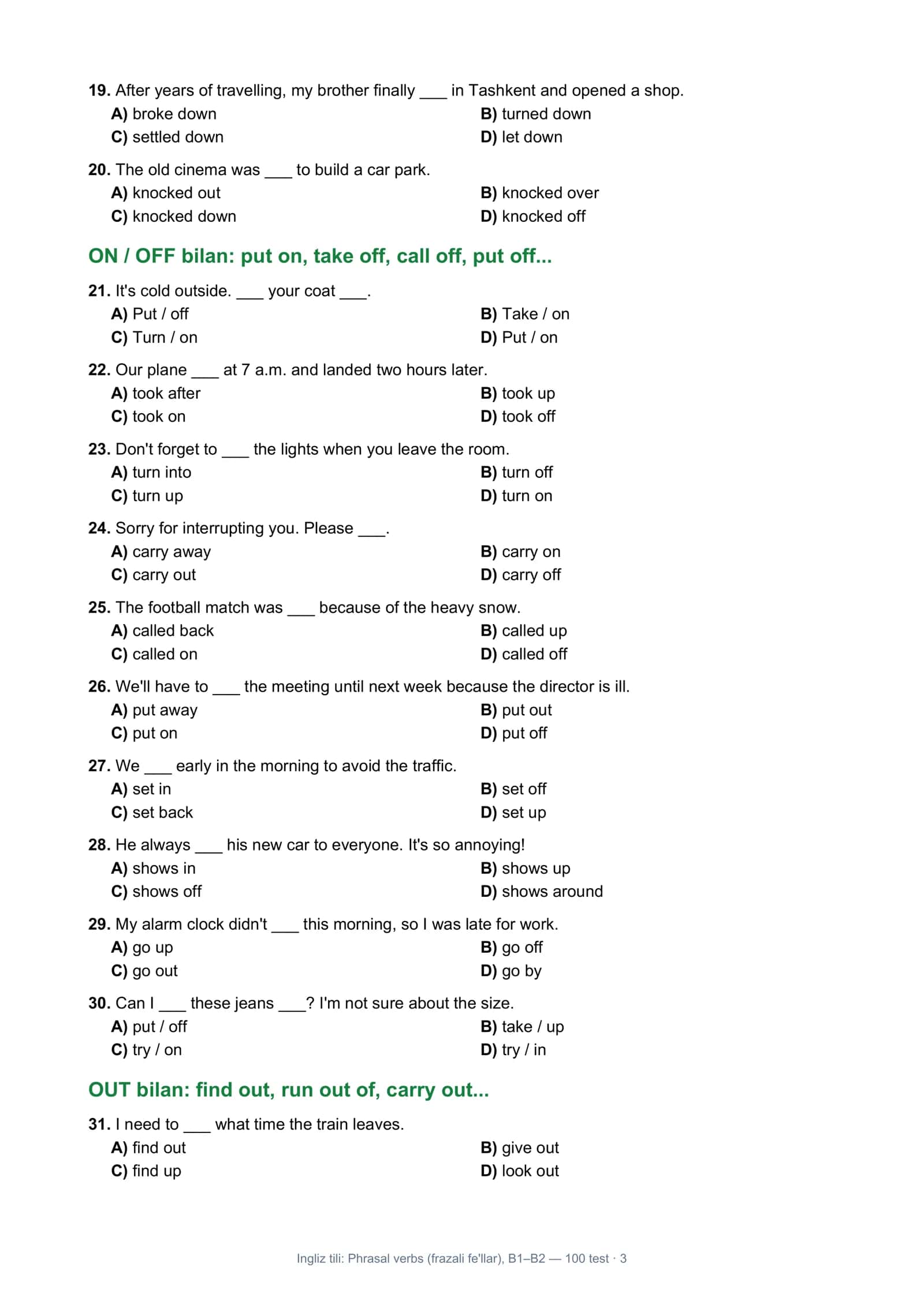 Ingliz tili: Phrasal verbs (frazali fe'llar) 3