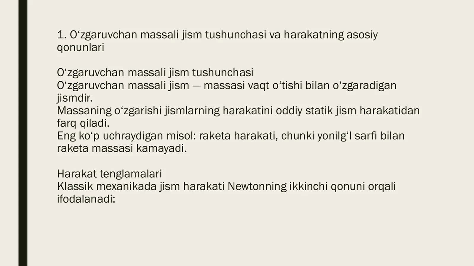 O’ZGARUVCHAN MASSALI JISMNING HARAKATI 3