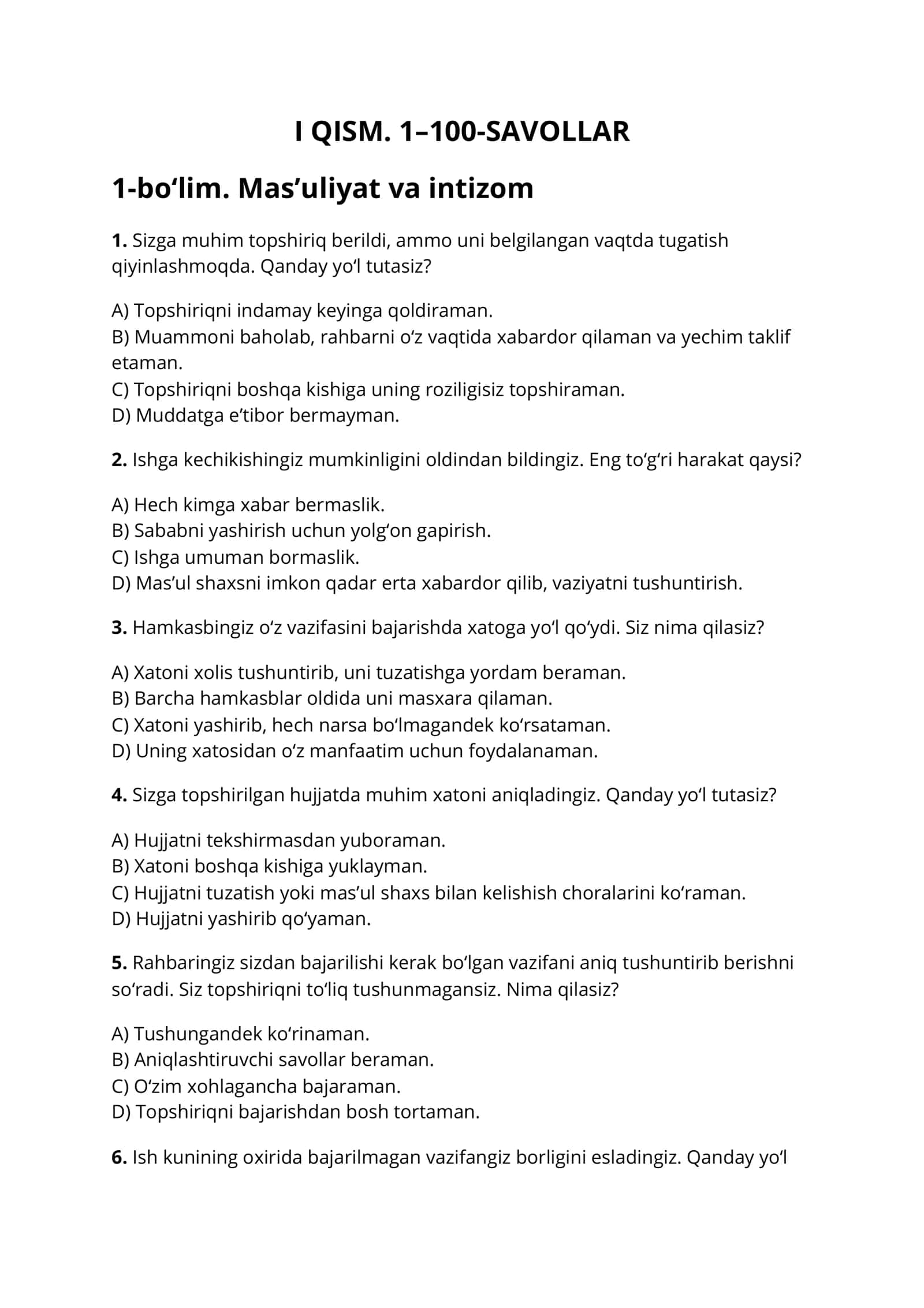 Ichki ishlarga kiruvchilar uchun psixologik testlar to‘plami — 200 ta test savoli va javoblari 3
