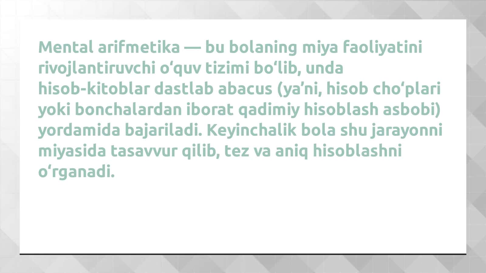 Mental arifmetikada abacus yordamida sonlarni oʻtganish 3