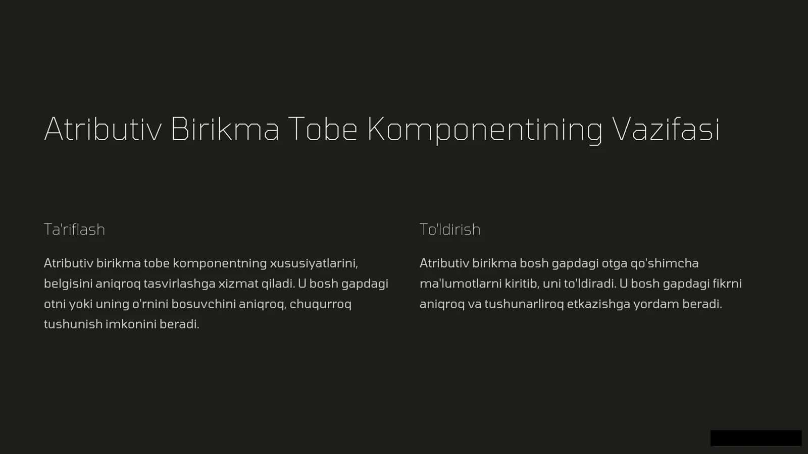 Atributiv birikama tobe komponentning uslubiy imkoniyatiAtributiv birikama tobe komponentning uslubiy imkoniyati 3