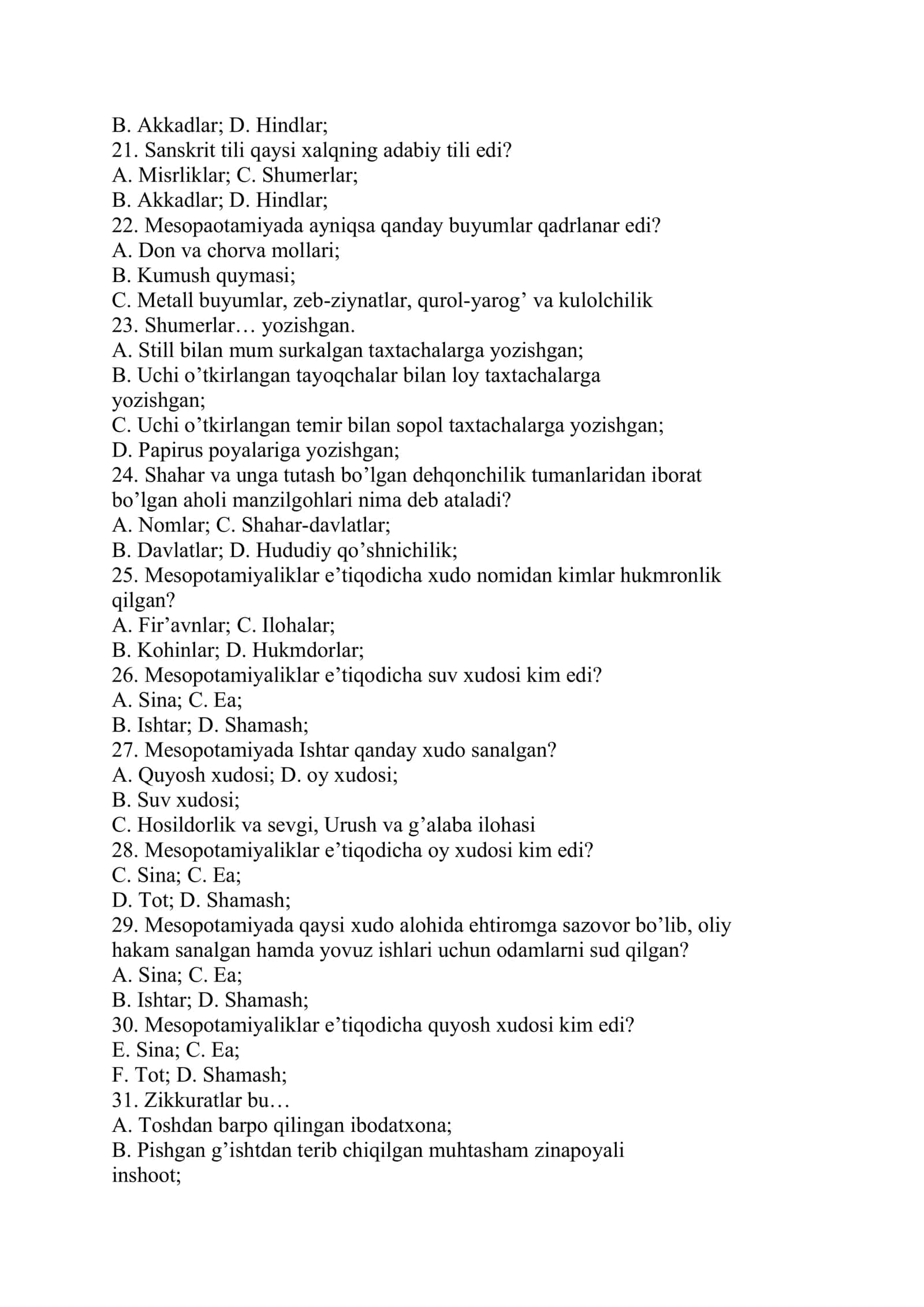 6-sinf Tarix fanidan testlar. 3
