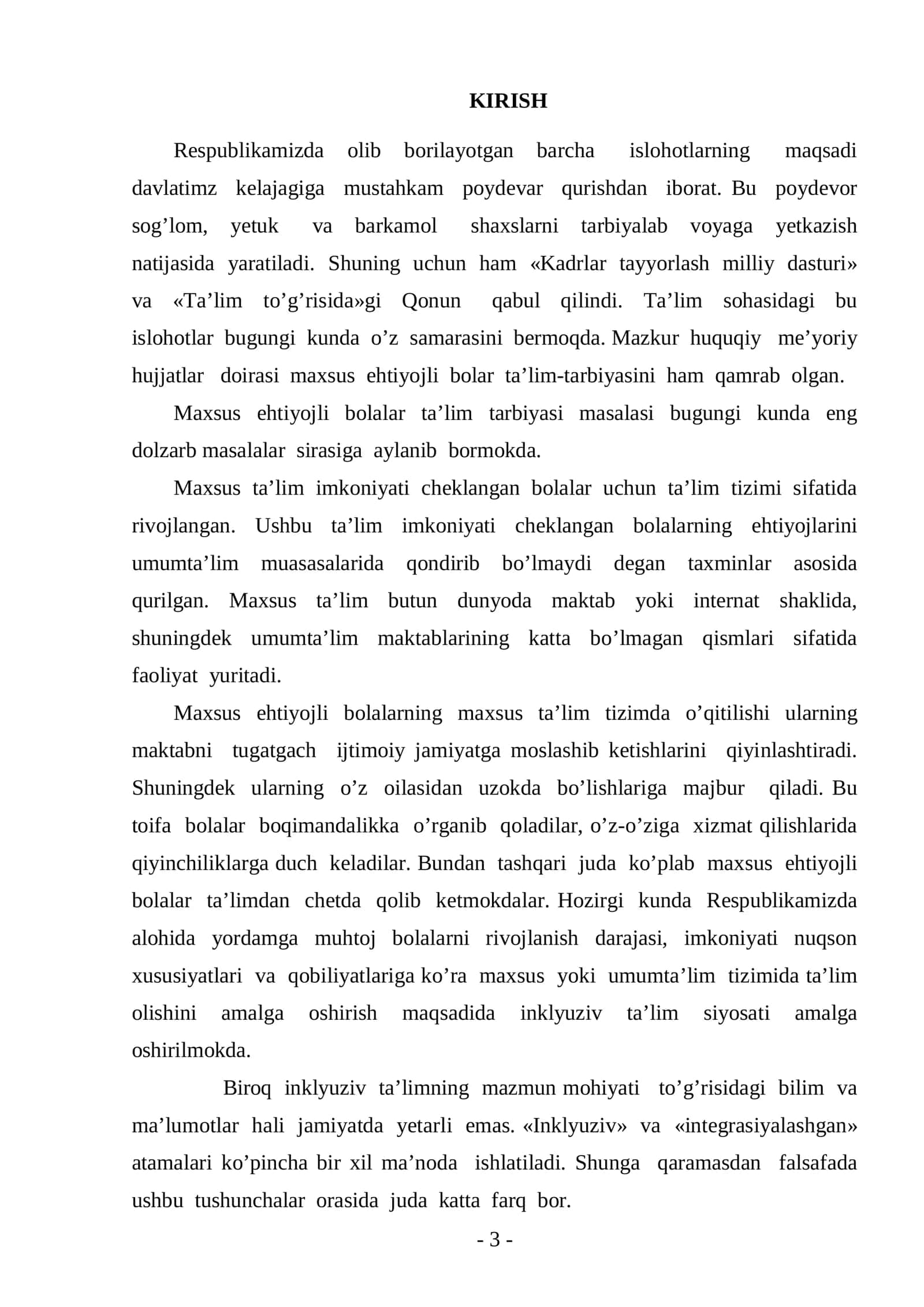 “Inklyuzv ta’lim” fani bo`yicha o`quv metodik qo`llanma 3