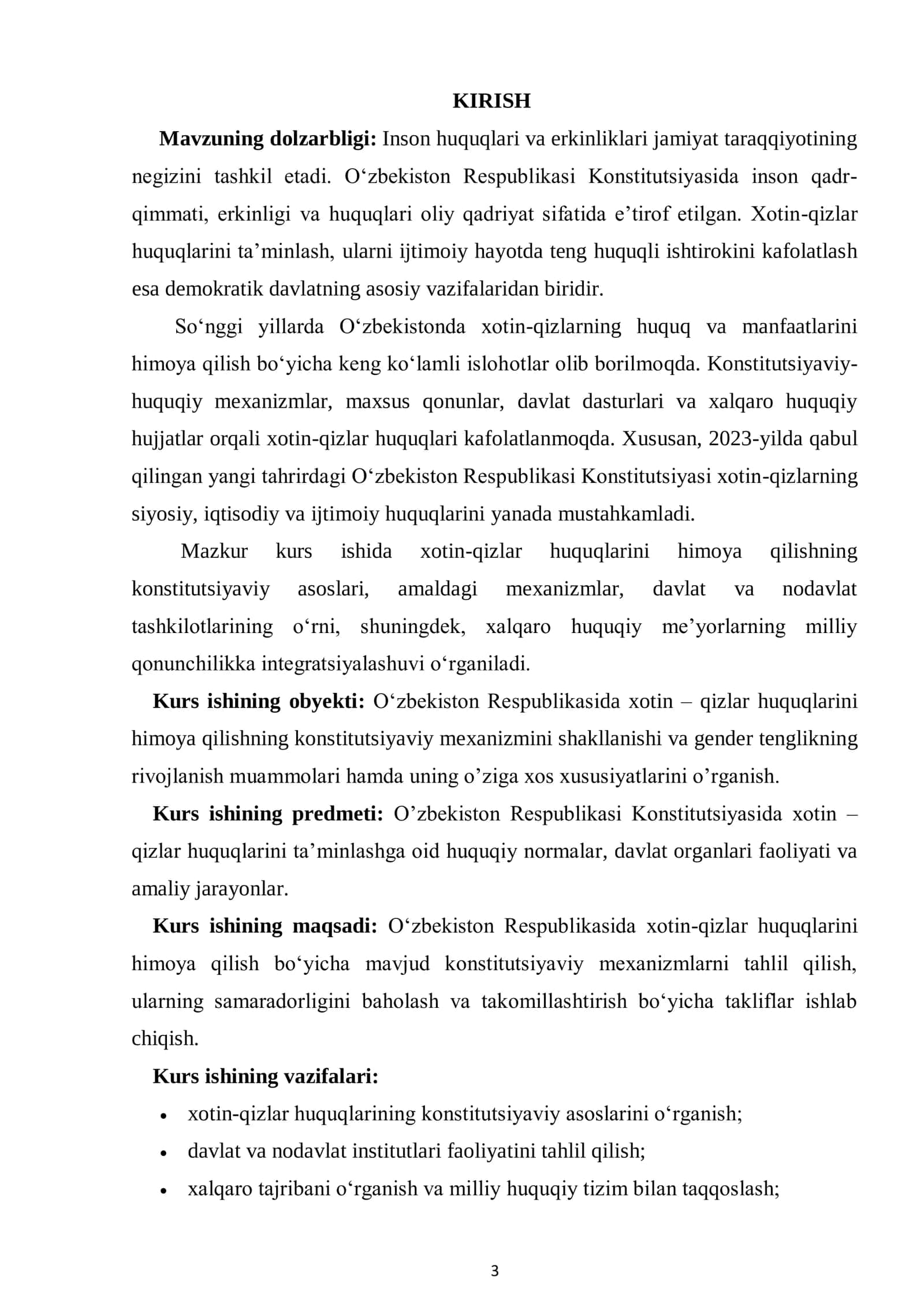 Xotin - qizlar huquqlarini himoya qilishning konstitutsiyaviy mexanizmi. kurs ishi 3