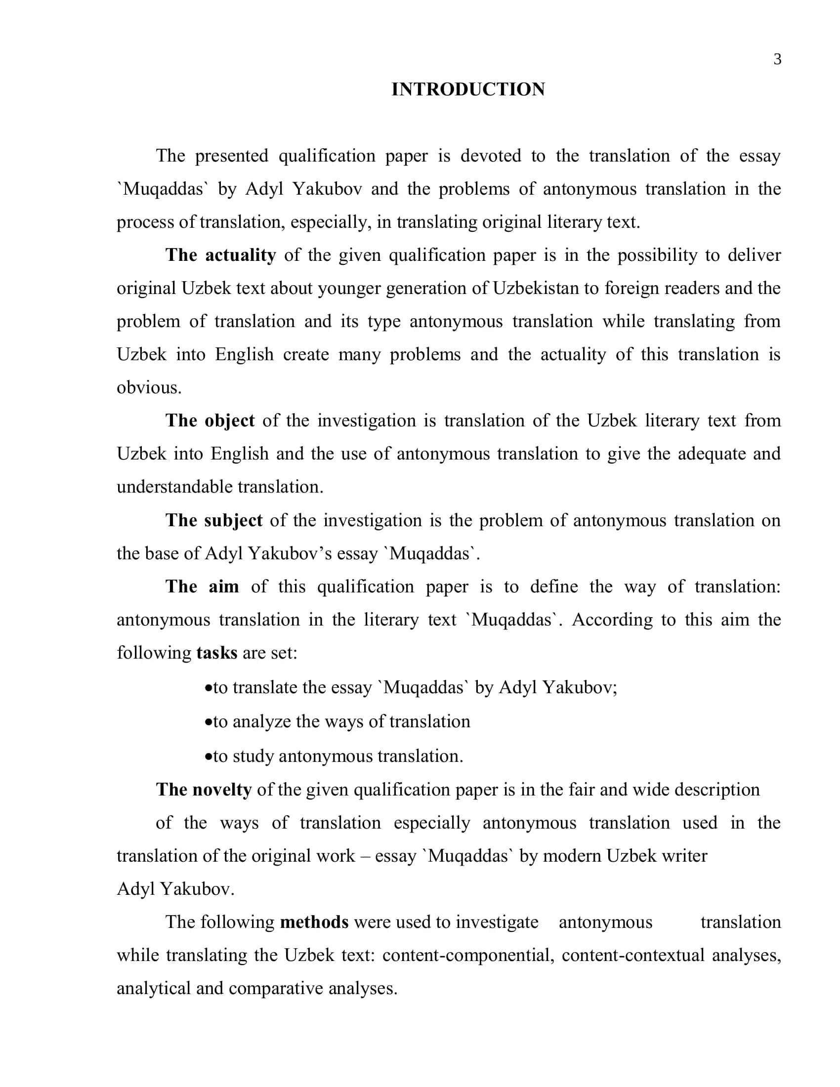 QUALIFICATION PAPER ON “THE PROBLEMS OF ANTONYMOUS TRANSLATION” 3