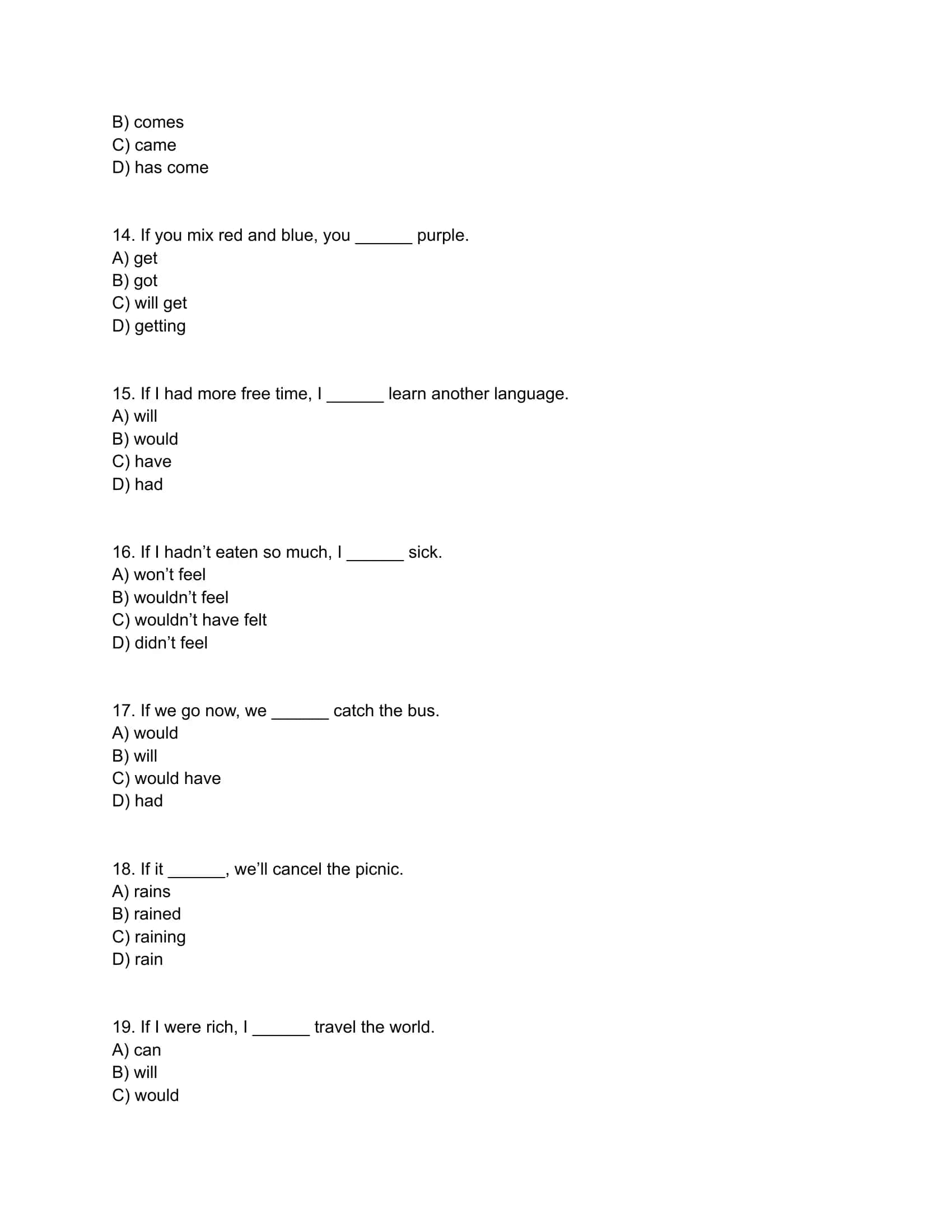 conditionals mavzusidan 30talik test 3