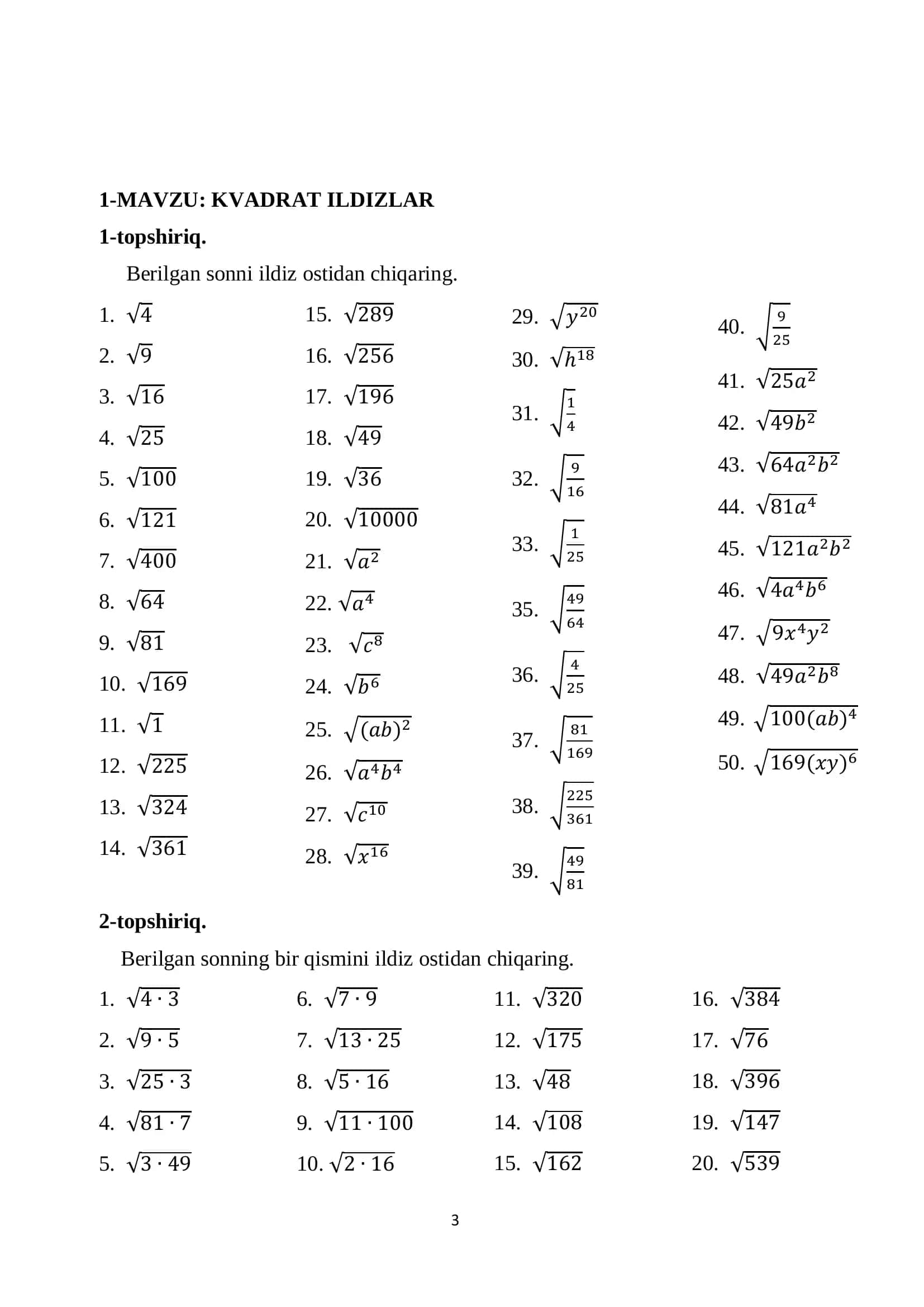 MATEMATIKADAN MISOL VA MASALALAR TO`PLAMI 3
