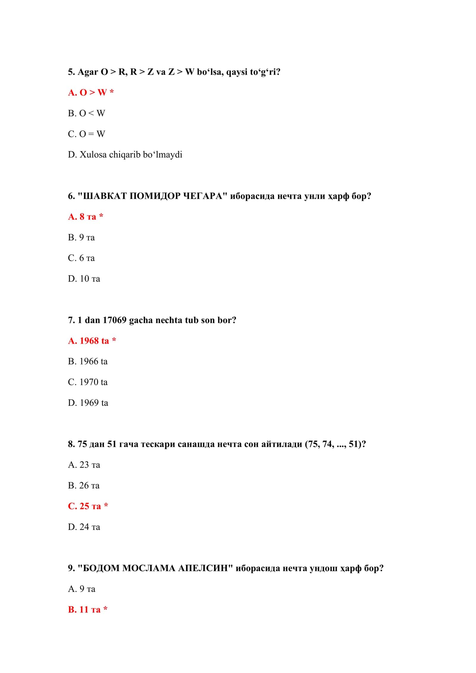 KIRISH TEST SAVOLLARI VA JAVOBLARI 3