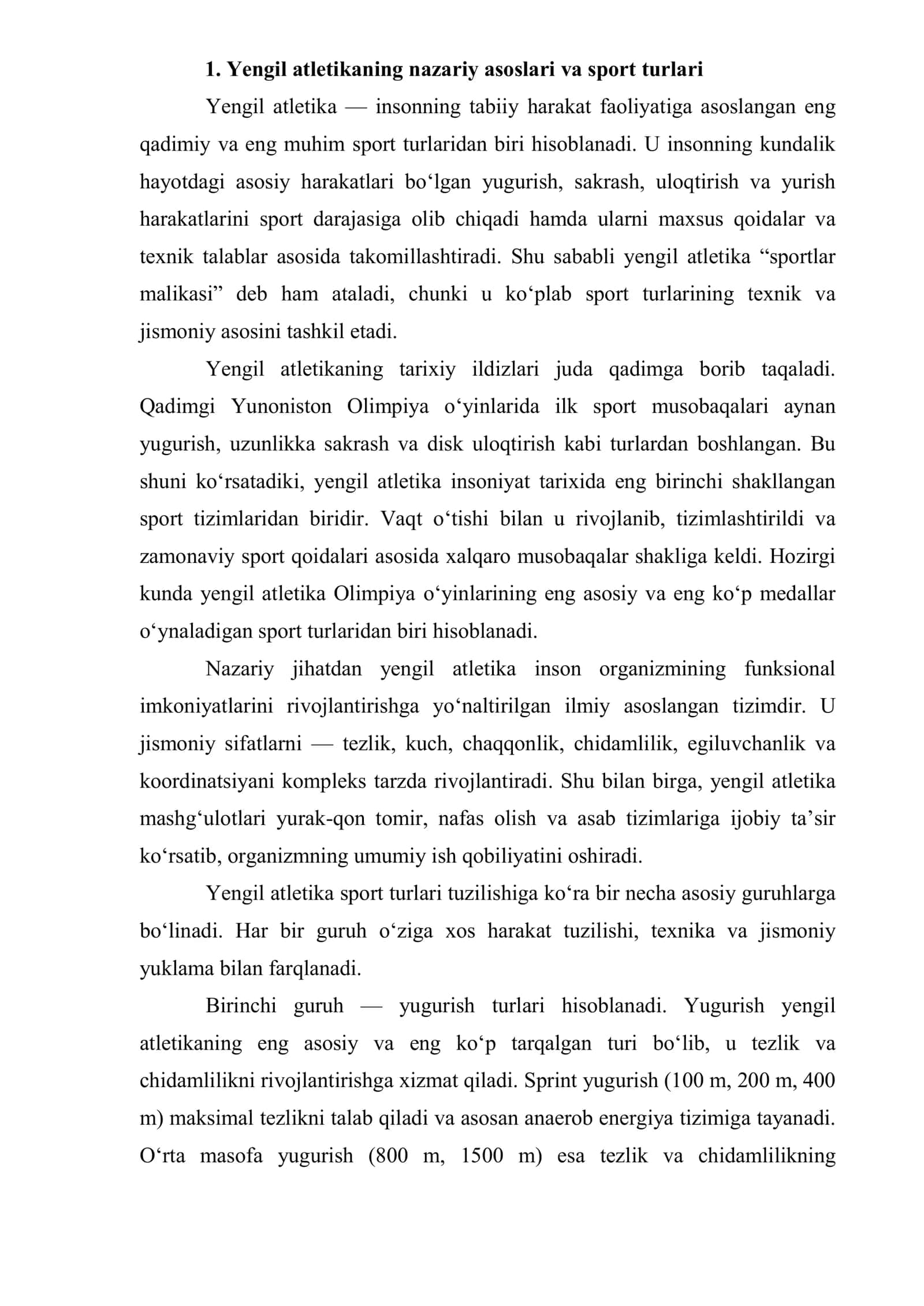 Yengil atletika bilan shug'ullanish va o'rganish asoslari 3