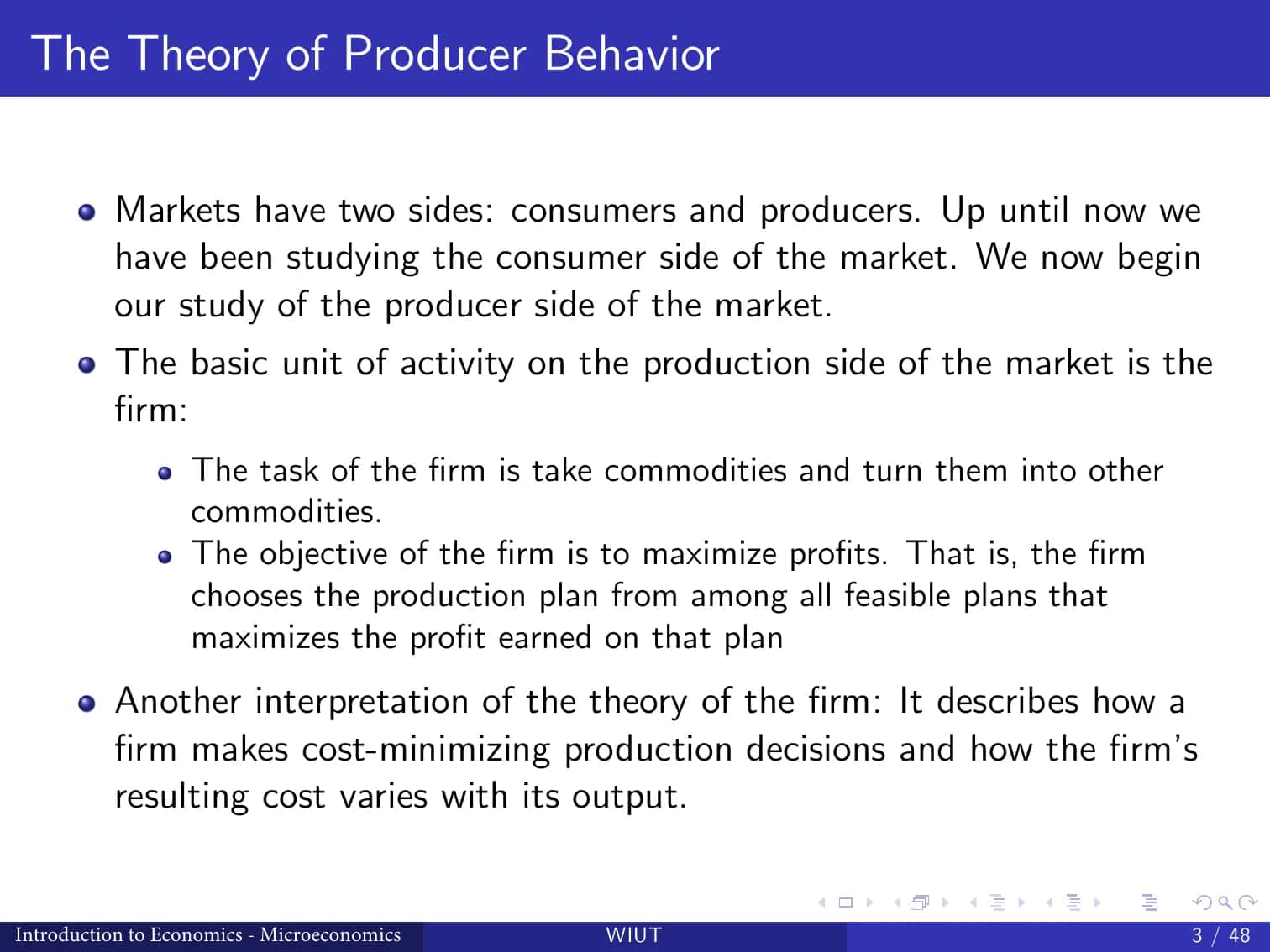 The Theory of Producer Behavior 1 & 2 3