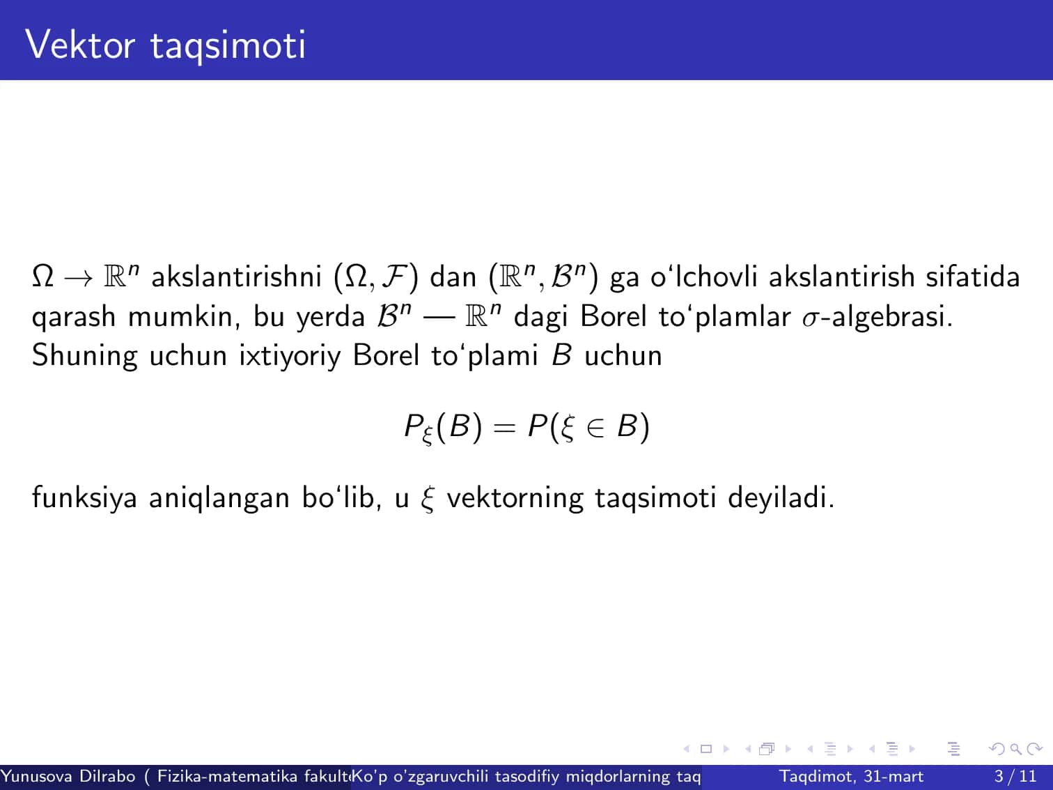 Ko’p o’zgaruvchili tasodifiy miqdorlarning taqsimotlari 3