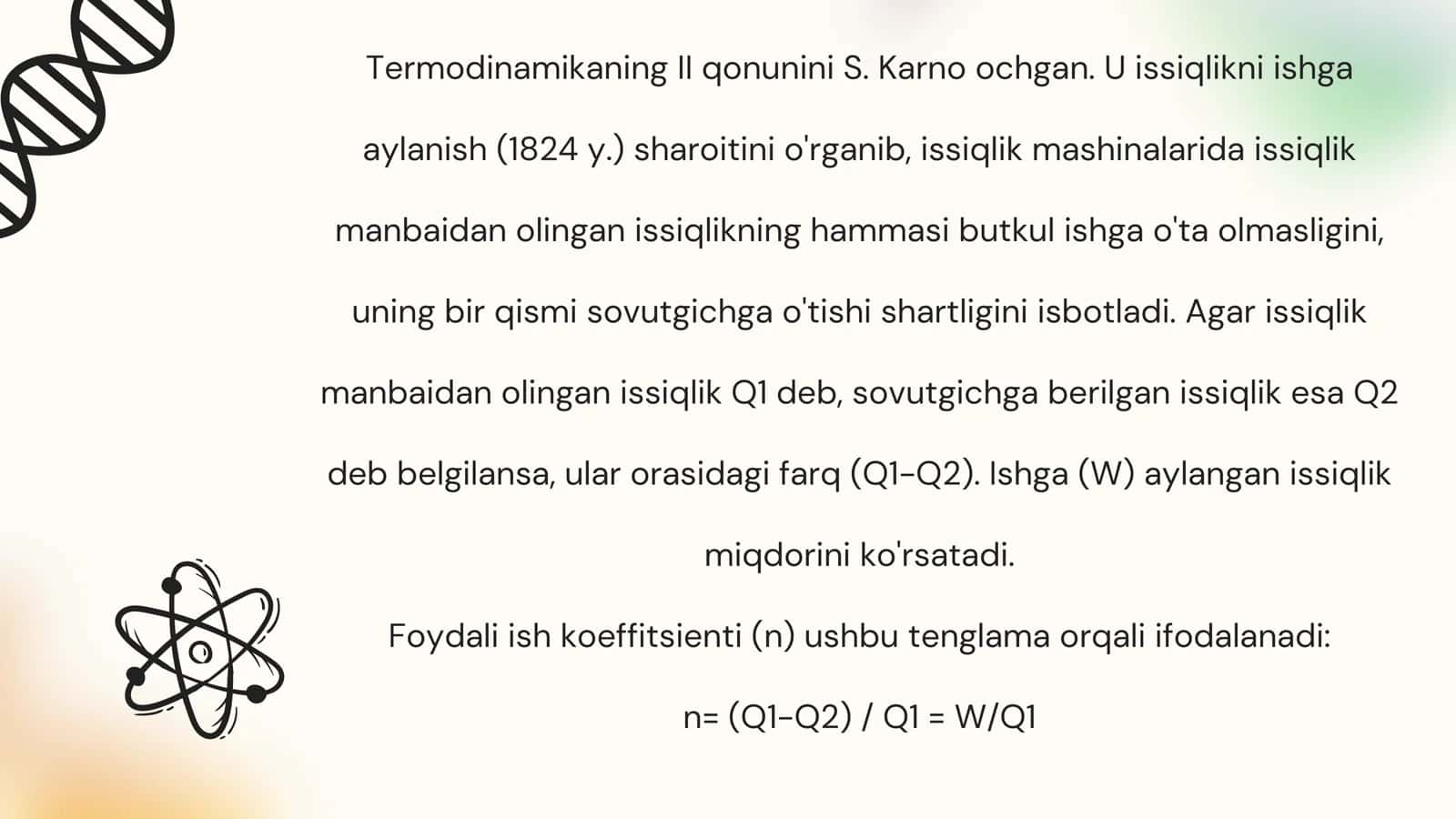 Termodinamikaning 2-qonuni. Entalpiya, entropiya. Erkin energiya 3