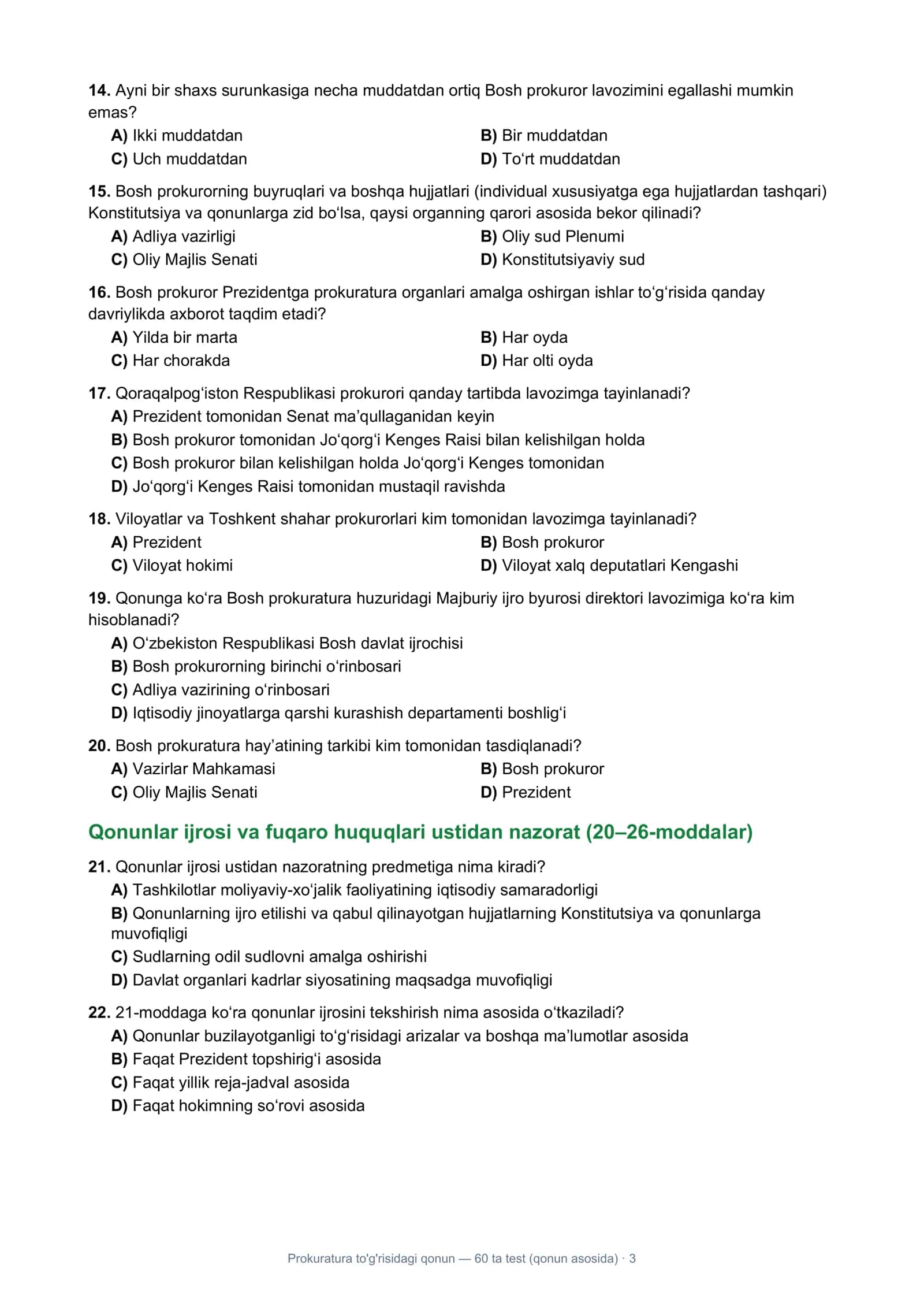 Prokuratura to'g'risidagi qonun — 60 ta test (qonun asosida) 3