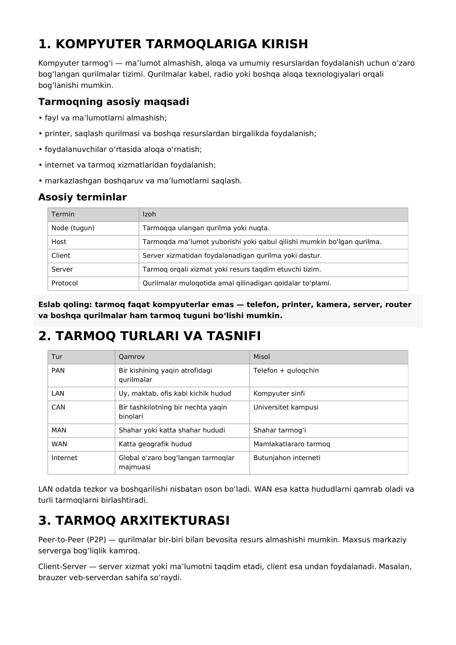 Kompyuter tarmoqlari — To‘liq va chuqurlashtirilgan konspekt 3