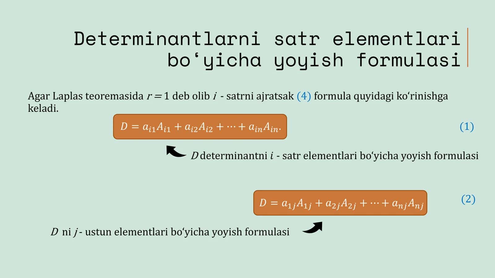 Determinant va matritsalarning qo'shimcha xossalari. Teskari matritsa 3