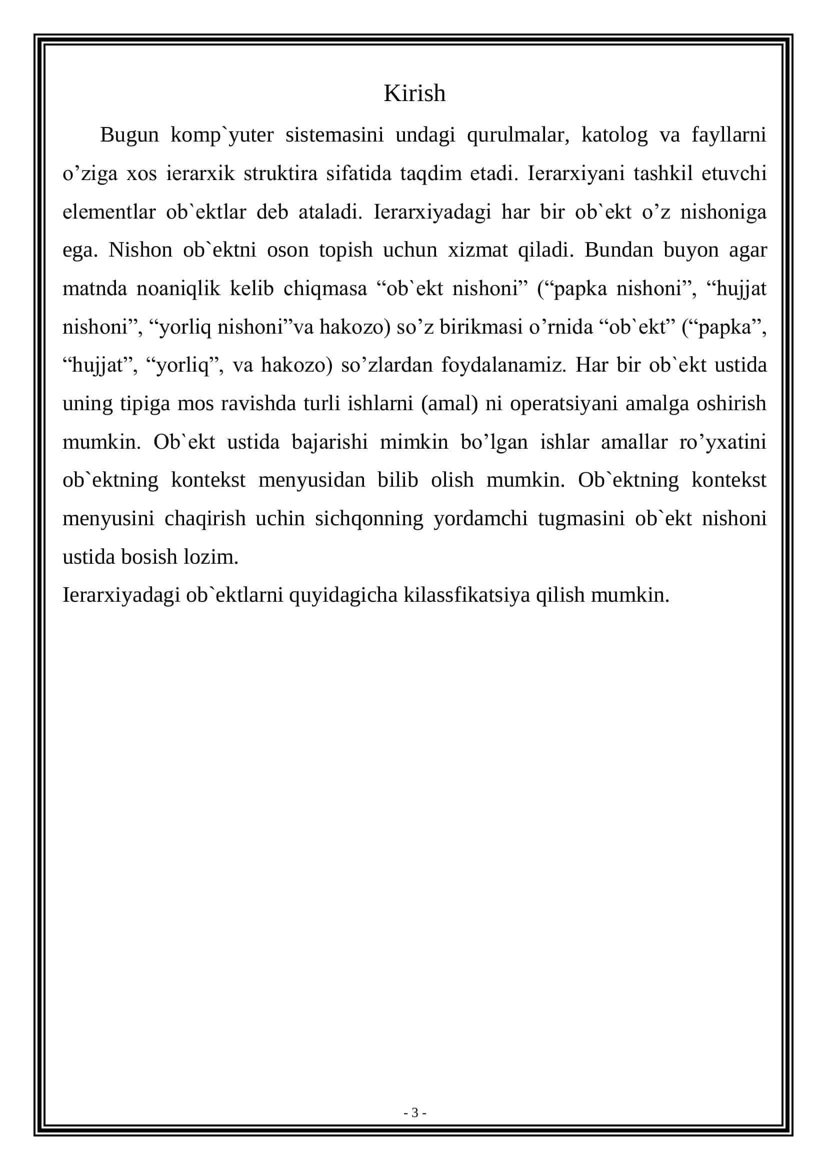 Dos ning ichki buyruqlarini qo’llanilishi bo’yicha YOTEK 3