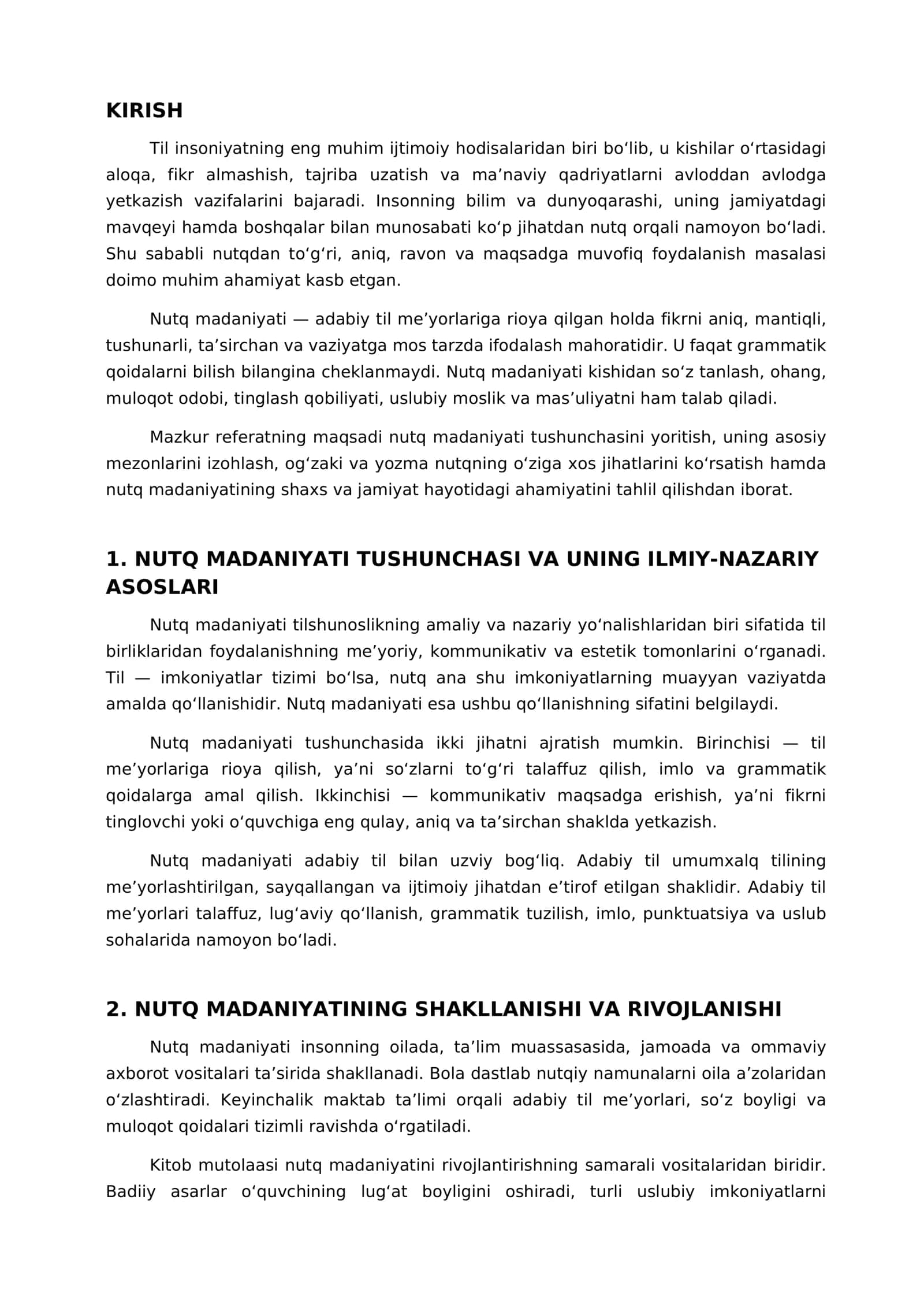 Nutq madaniyati va uning asosiy mezonlari — 10–15 betlik referat 3