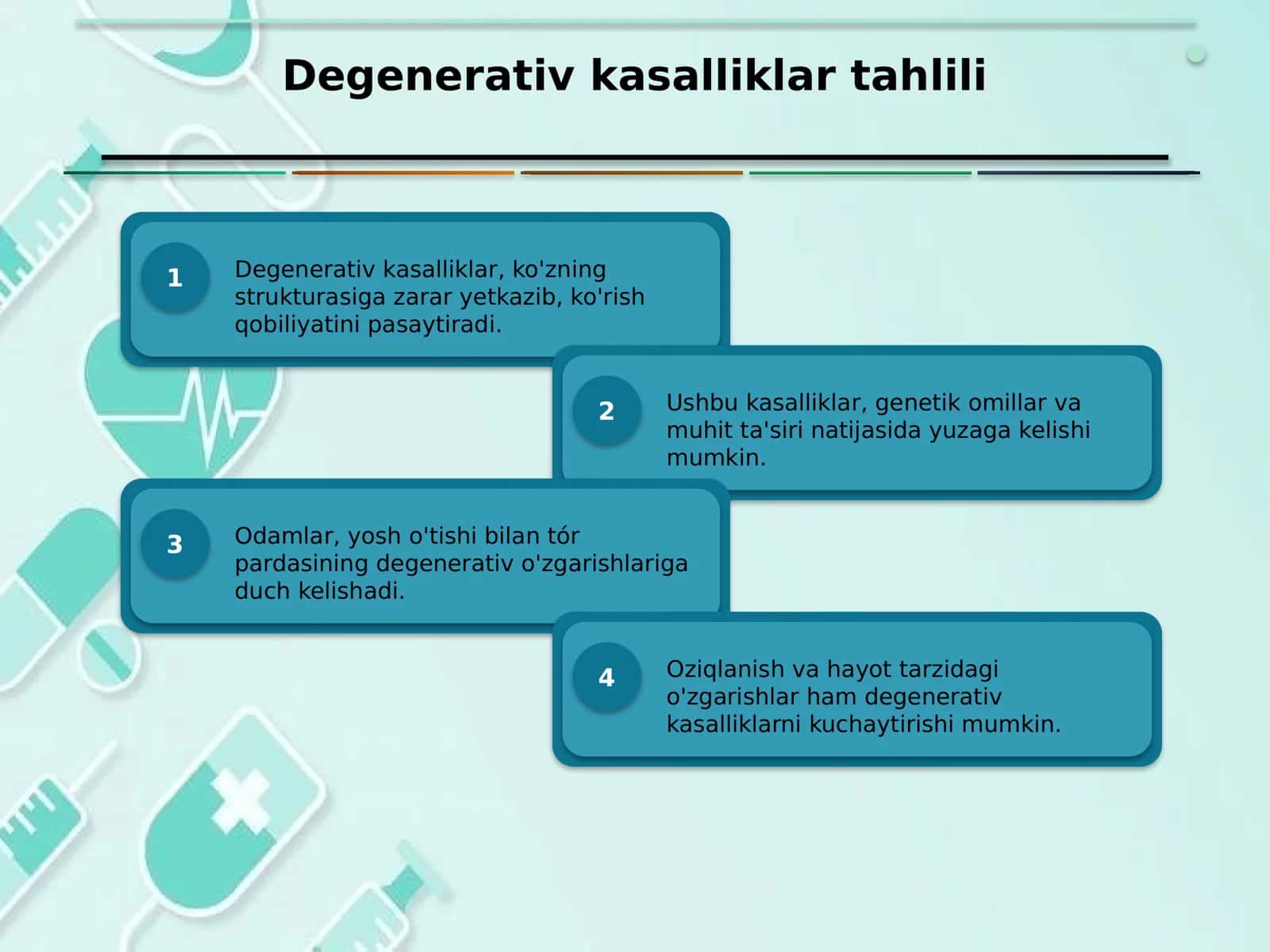 Kòz tór pardasining degenerativ kasalliklari. Uveit. Katarakta. Retinopatiya. Tór parda ósmalari 3
