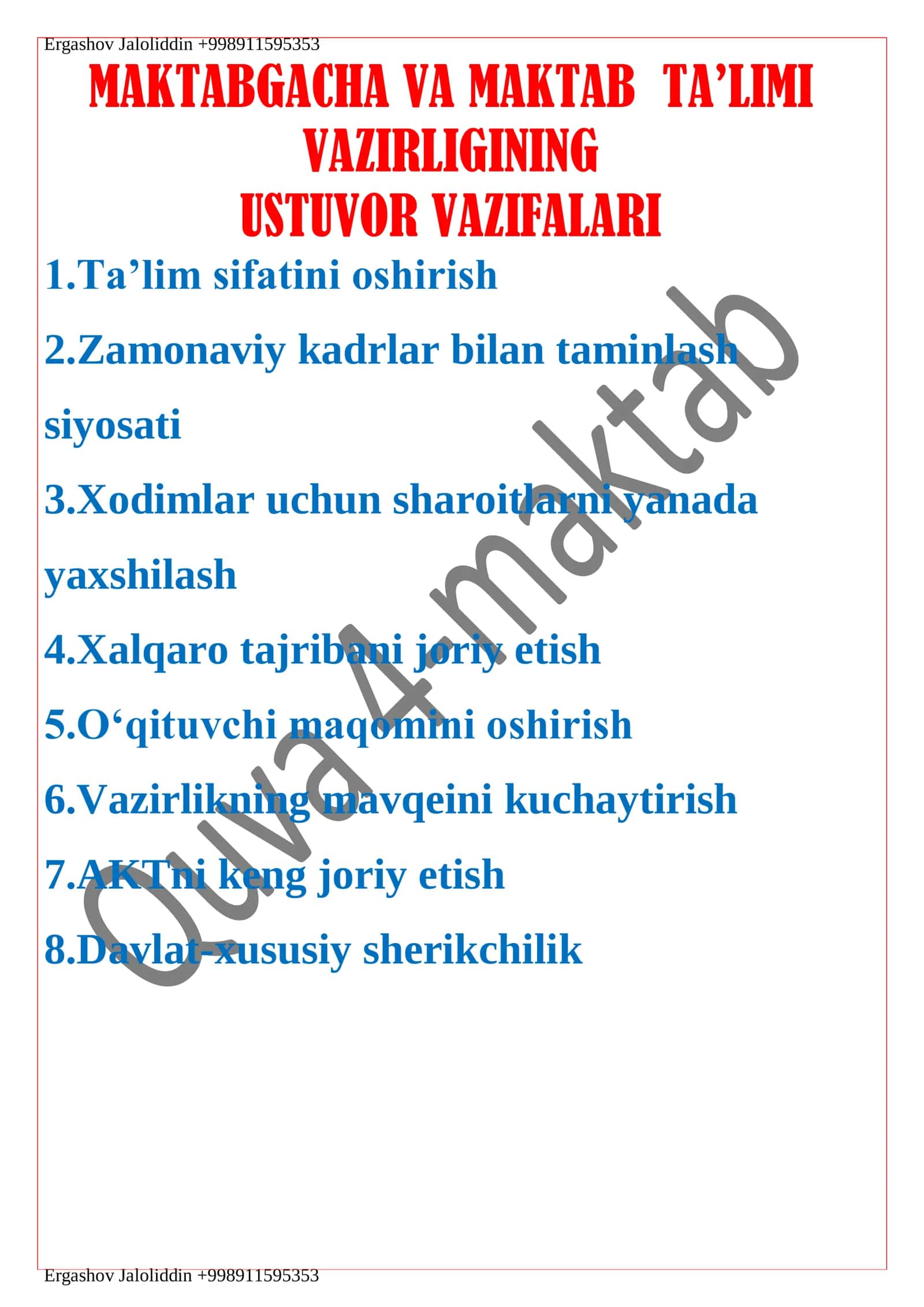 MAKTABGACHA VA MAKTAB TA’LIMI VAZIRLIGINING USTUVOR VAZIFALARI 3