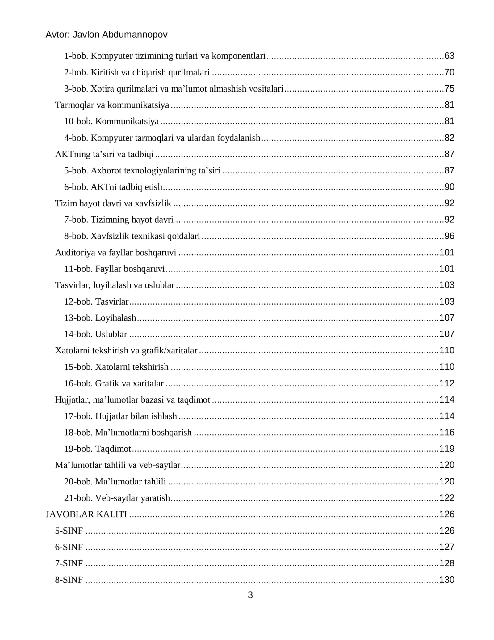Informatika fanidan 500 ta test savollari | 5–9 sinflar 3