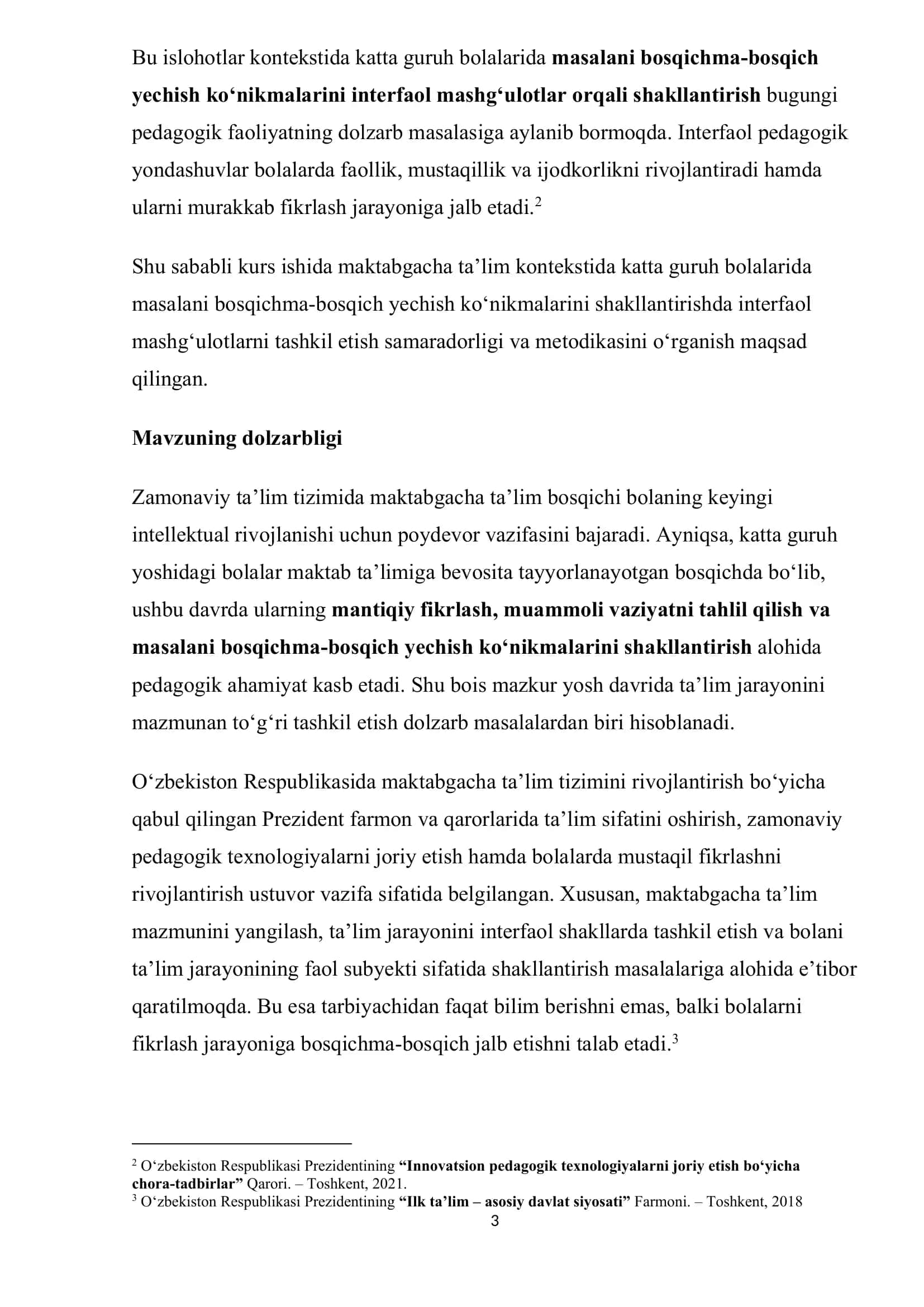 KATTA GURUH BOLALARIDA MASALANI BOSQICHMA-BOSQICH YECHISH BO‘YICHA INTERFAOL MASHG‘ULOTLARNI TASHKIL ETISH METODIKASI 3