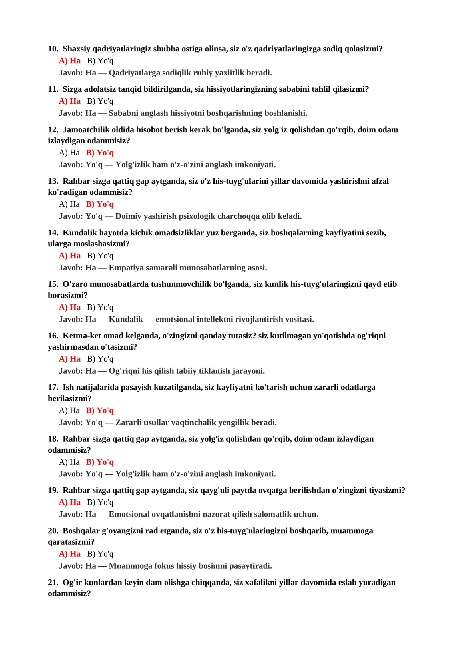 Psixologik trening fanidan testlar 3