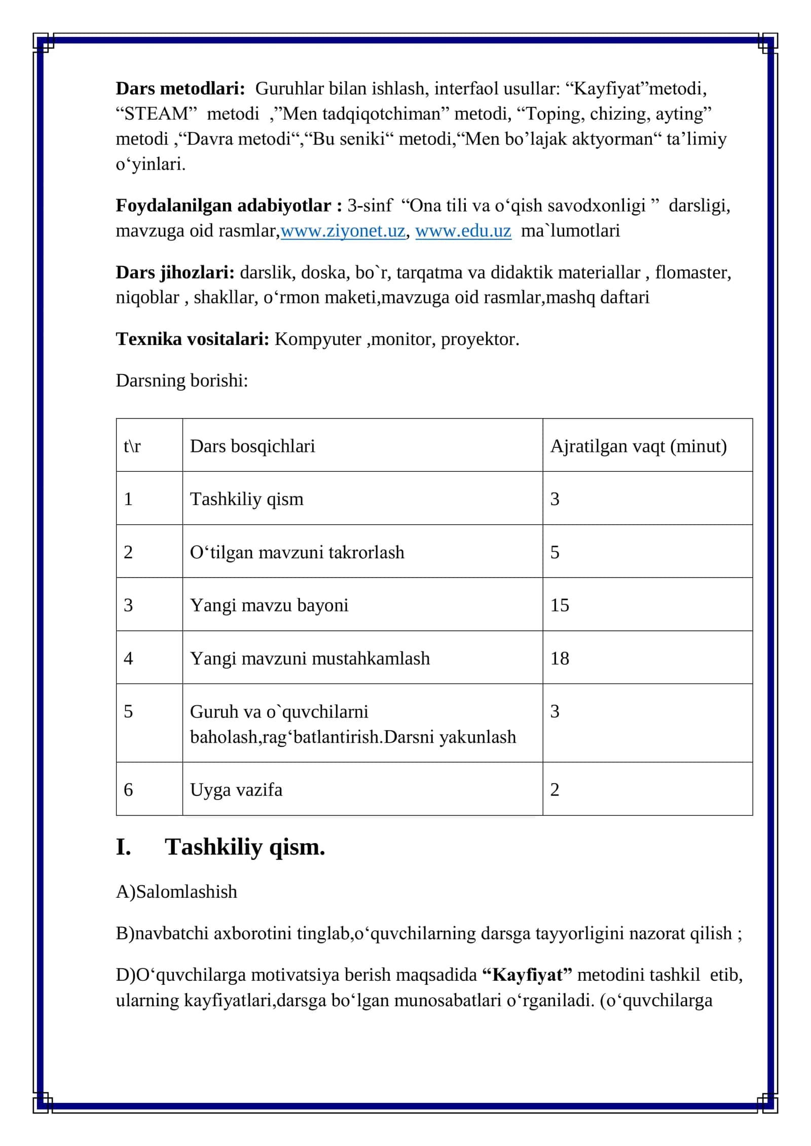 3-sinf Ona tili va o'qish savodxonligi ochiq dars ishlanma. Inson nima uchun hammadan kuchli 3