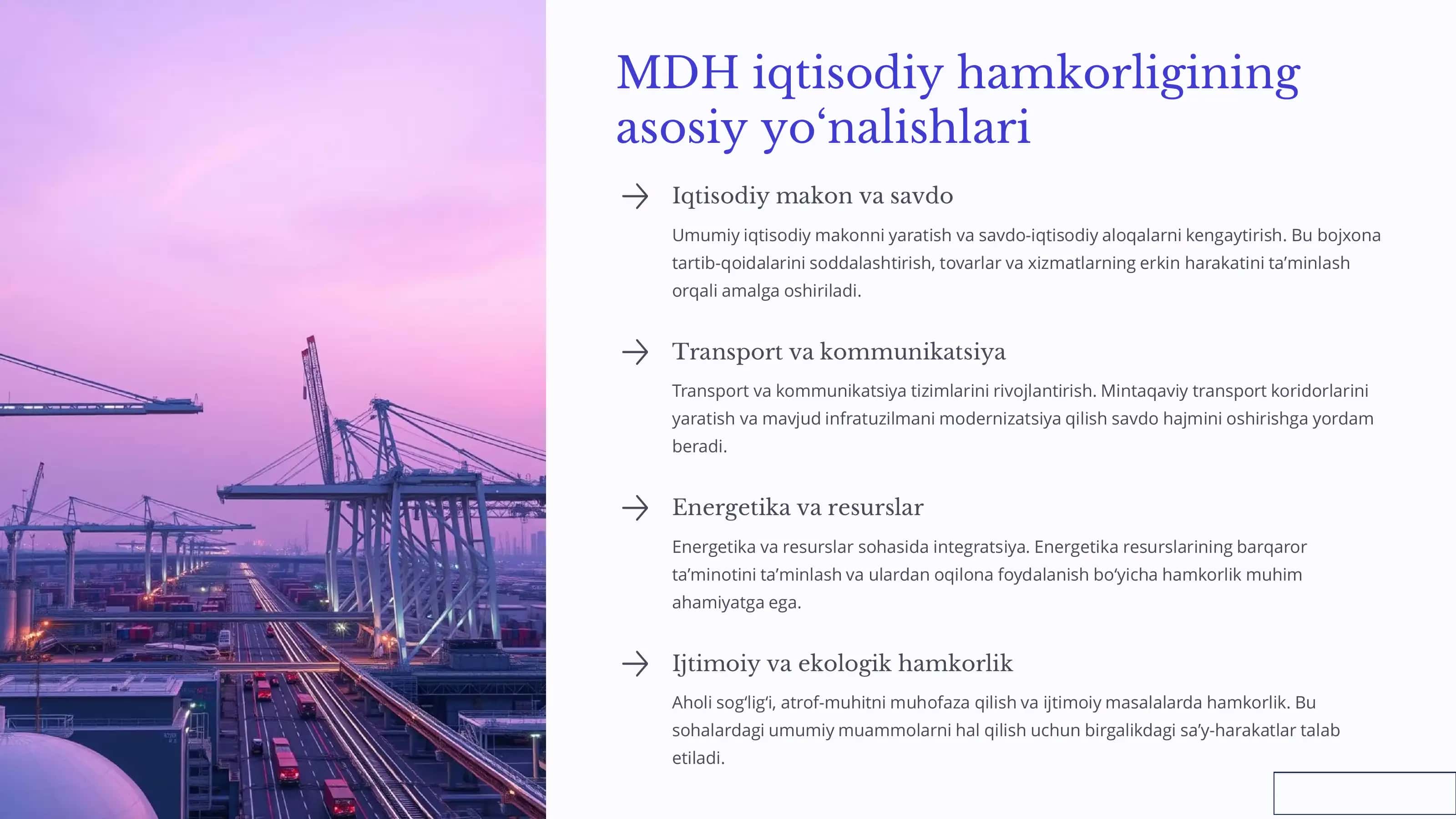 MDH va Markaziy Osiyo davlatlarining iqtisodiy hamkorligi 3