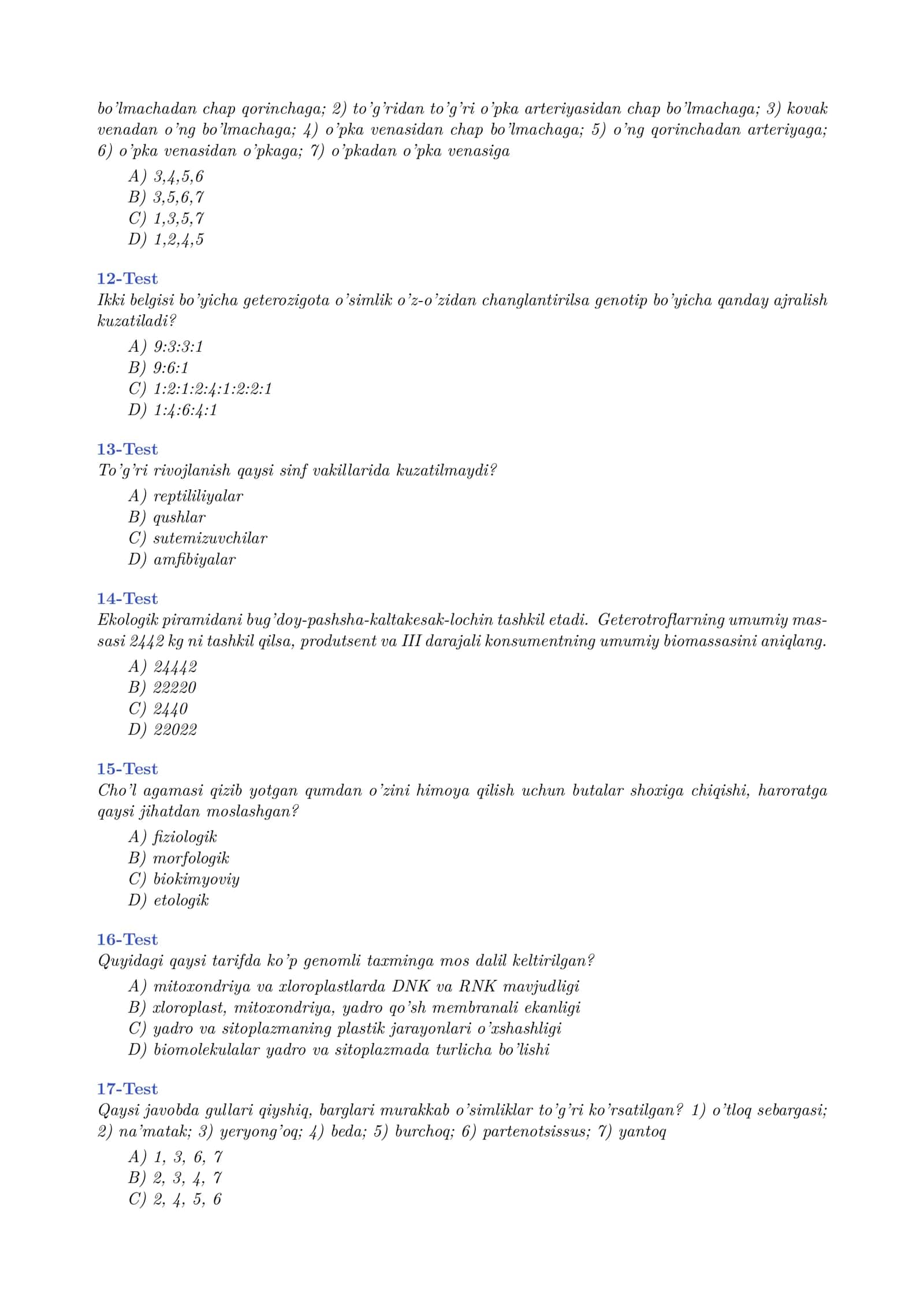 Biologiya 30 talik mock Test Javobli 3