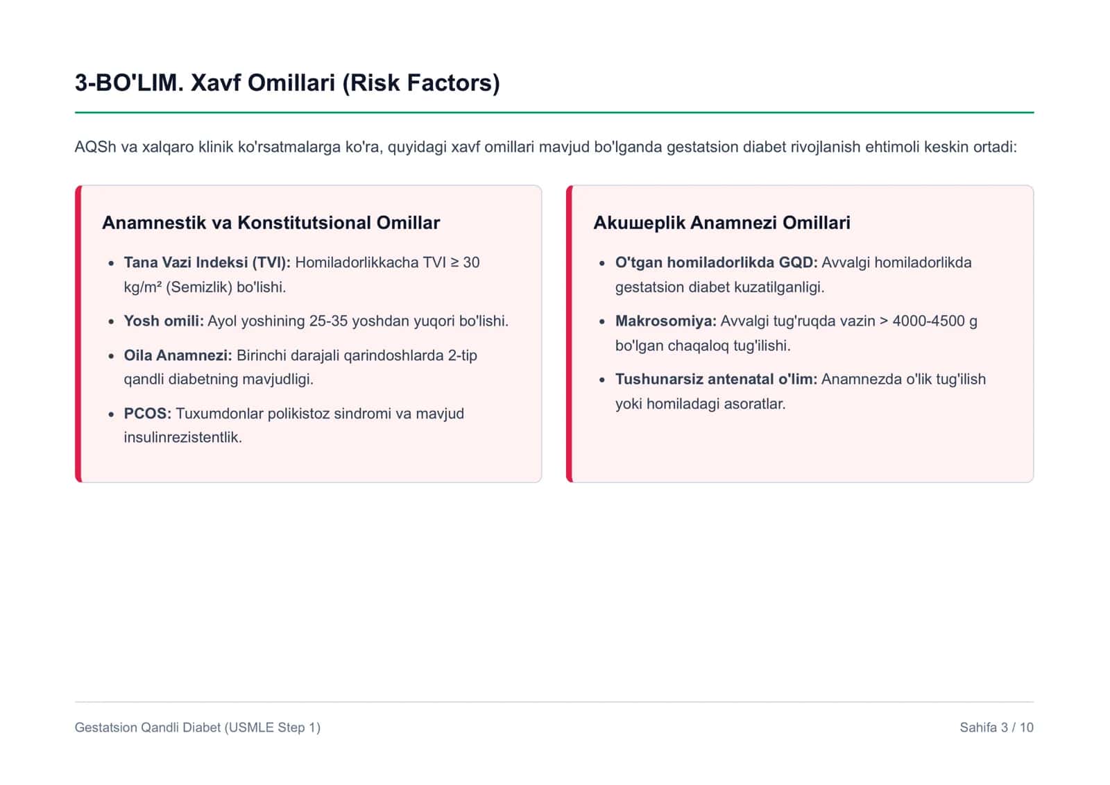Gestatsion Qandli Diabet (USMLE STEP 1) 3