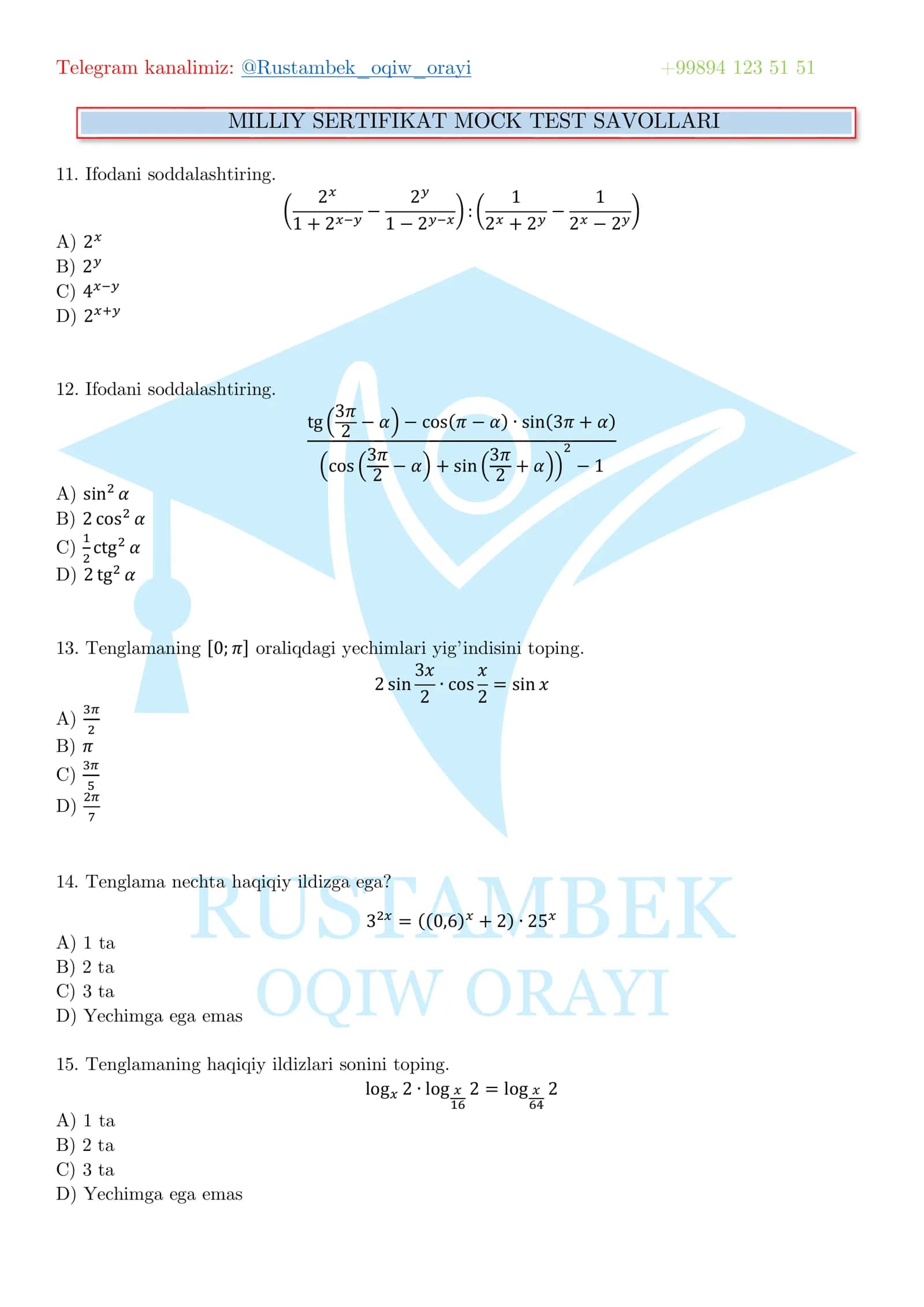 Matematik misollar 3