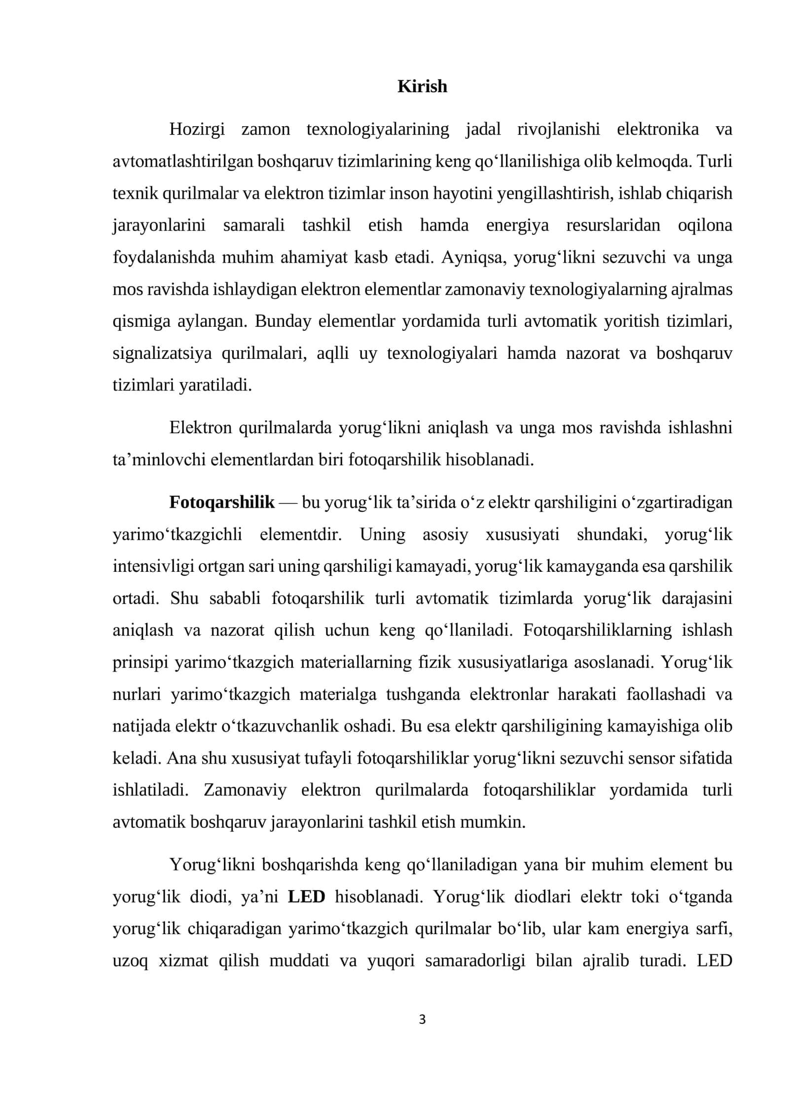 O'rnatilgan tizimlar. Fotoqarshilik. Yorug‘lik diodlarini yoqish yoki o‘chirish orqali yorug‘lik darajasiga ishlov berish. 3