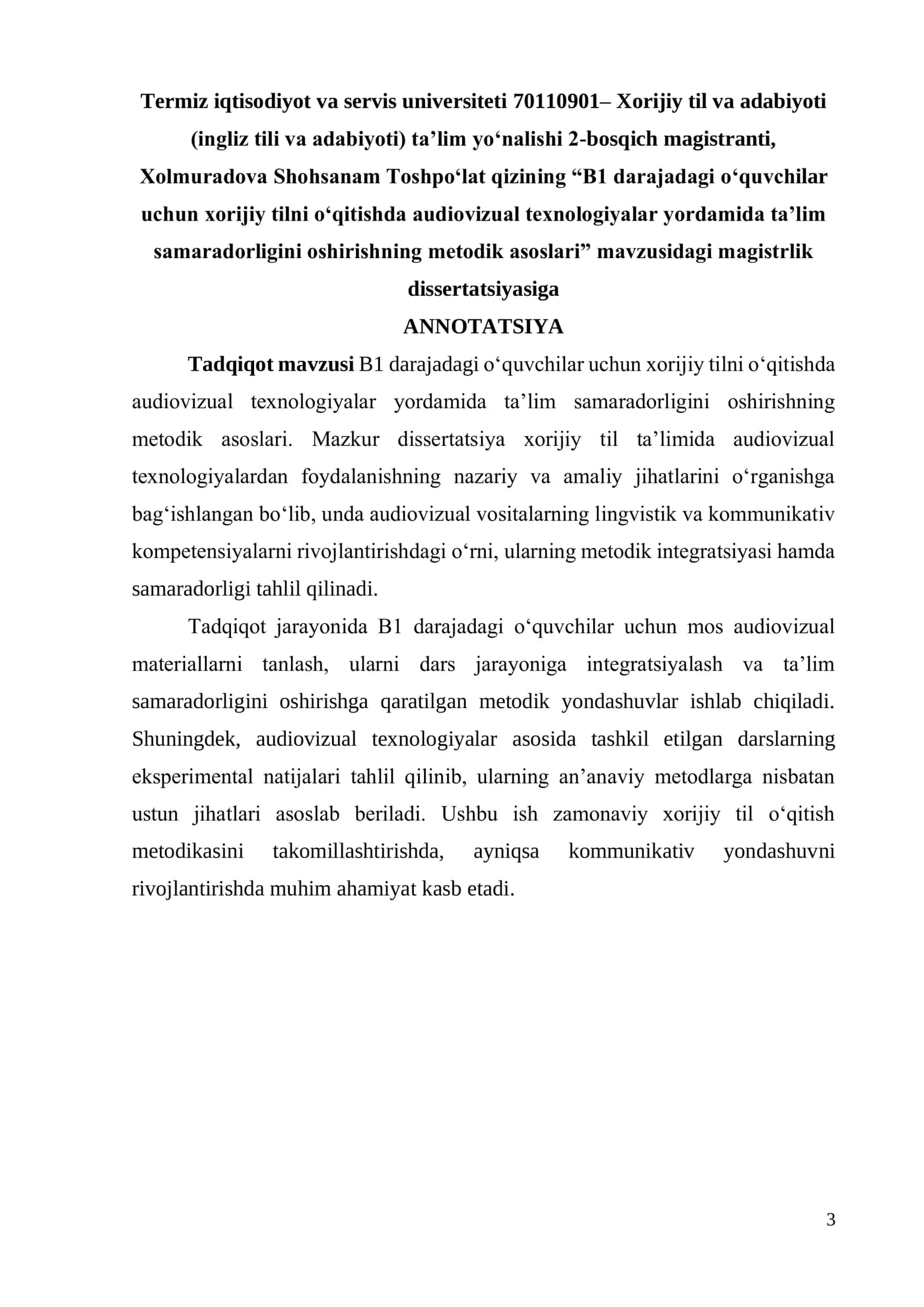 Xorijiy tilni o‘qitishda audiovizual texnologiyalar yordamida ta’lim samaradorligini oshirishning metodik asoslari 3