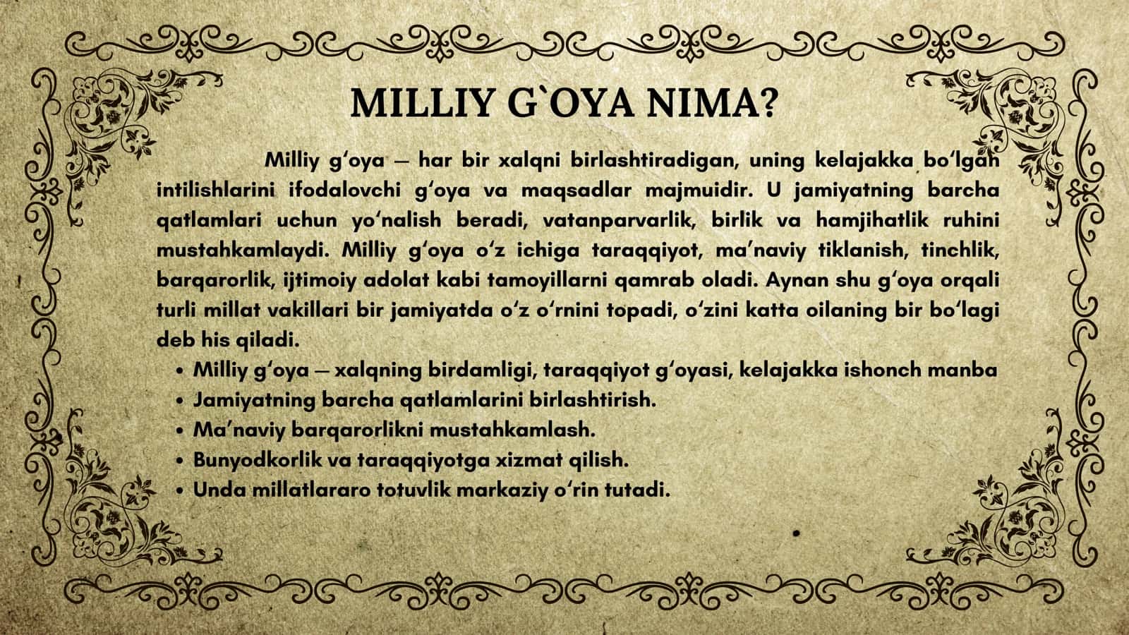 MILLIY G`OYADA MILLATLARARO MUNOSABATLAR MASALASI 3
