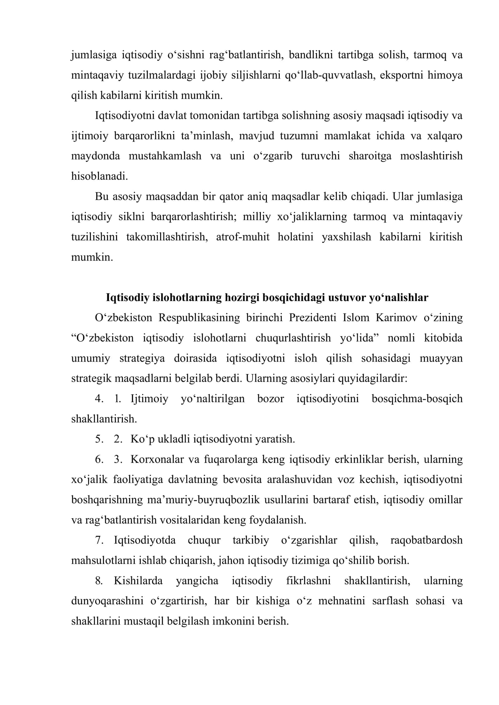 Iqtisodiy rivojlanishni ta’minlashda davlatning roli. Ustuvor yo‘nalishlar va vazifalar 3