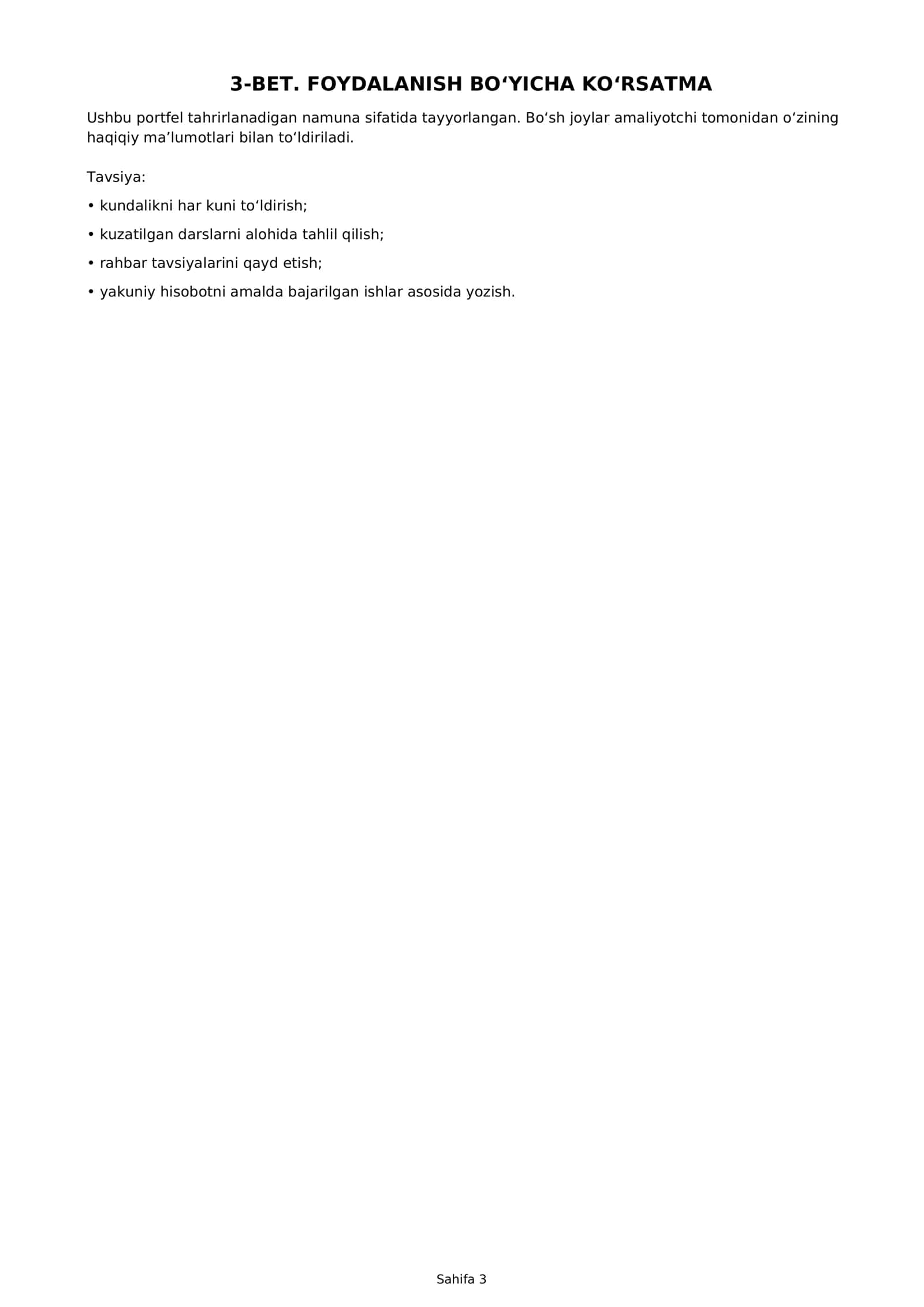 : Pedagogik amaliyot to‘liq portfeli — 100 bet, Word + PDF 3