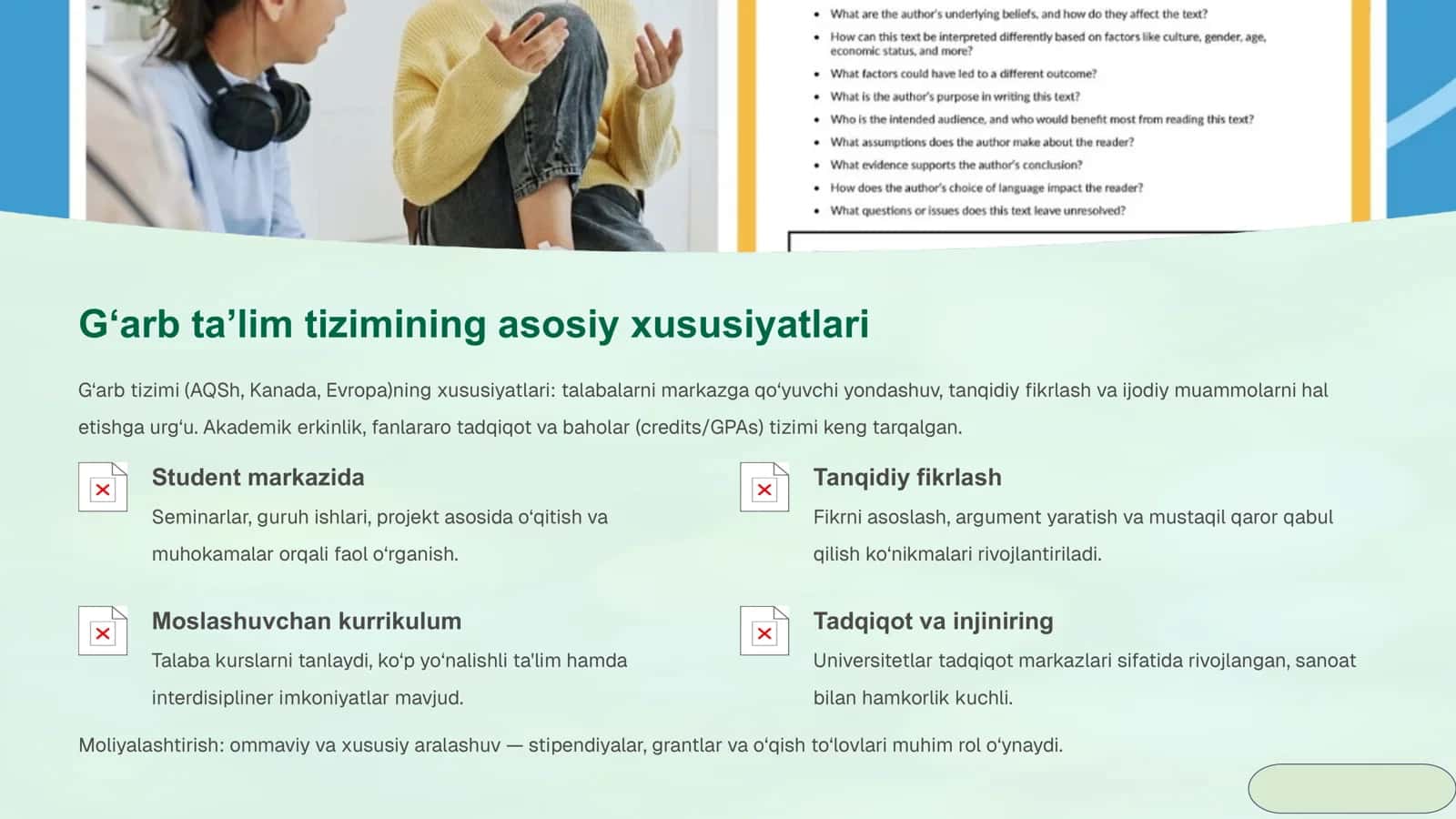 Osiyo va G‘arb ta’lim tizimlarini solishtirish 3