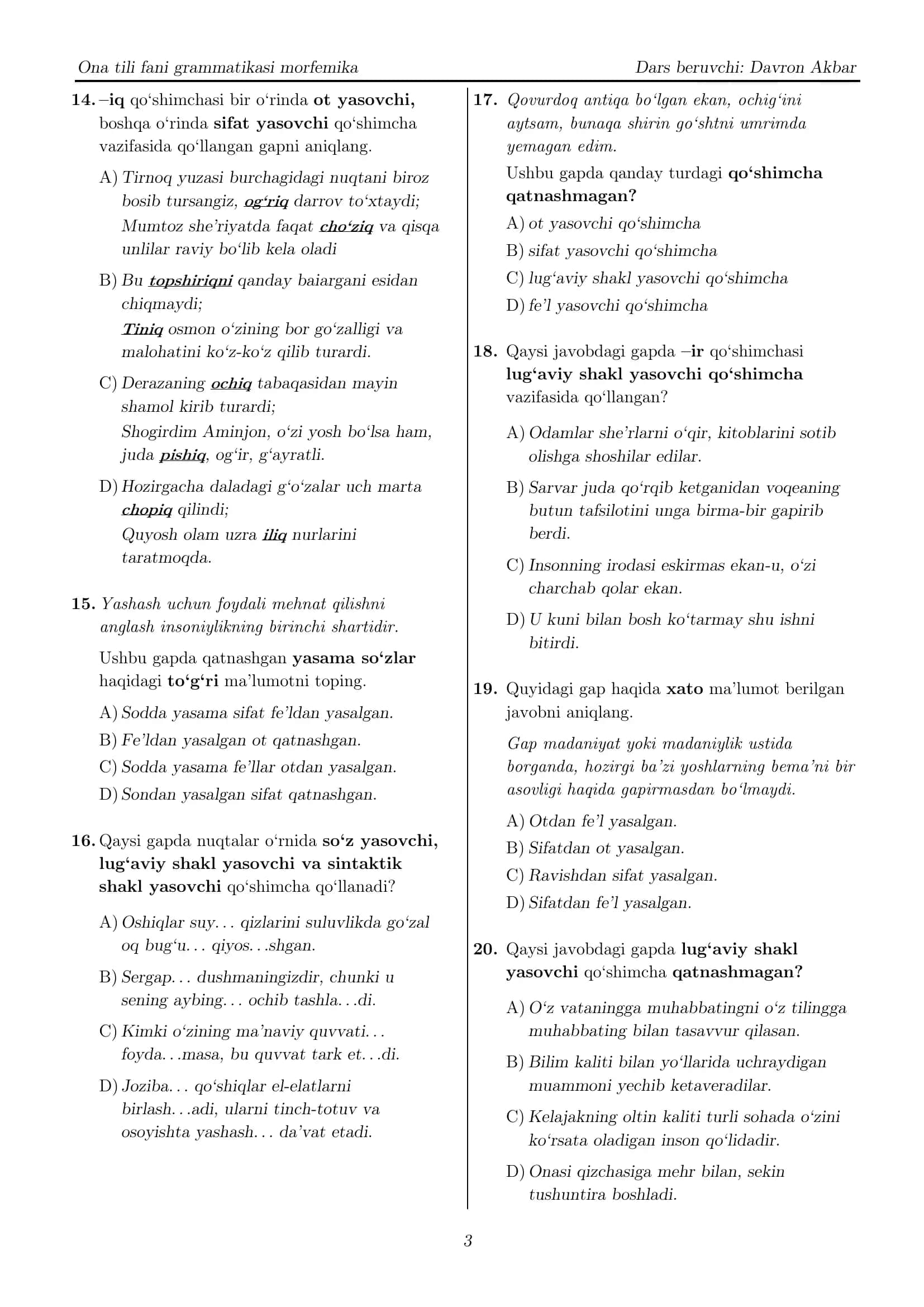 Milliy sertifikat - Ona tili fani grammatikasi morfemika 3