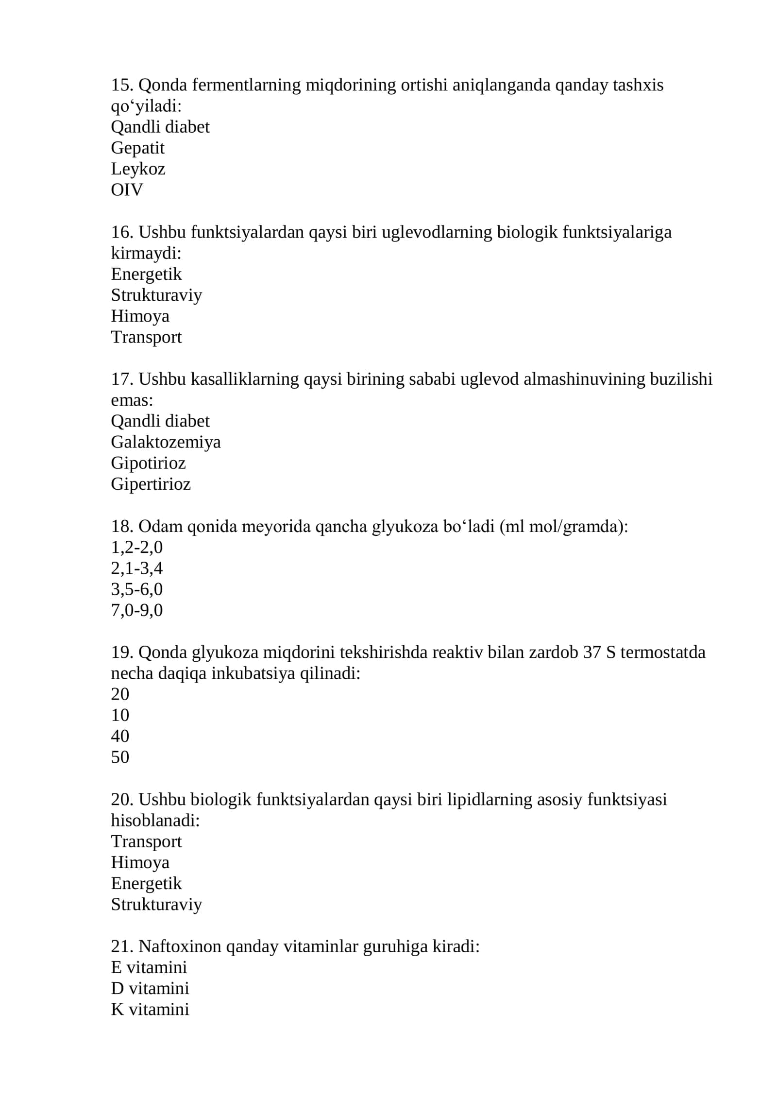 Laboratoriya ishi mutaxassisligi boʻyicha shakllantirilgan test savollari roʻyxati 2026 3