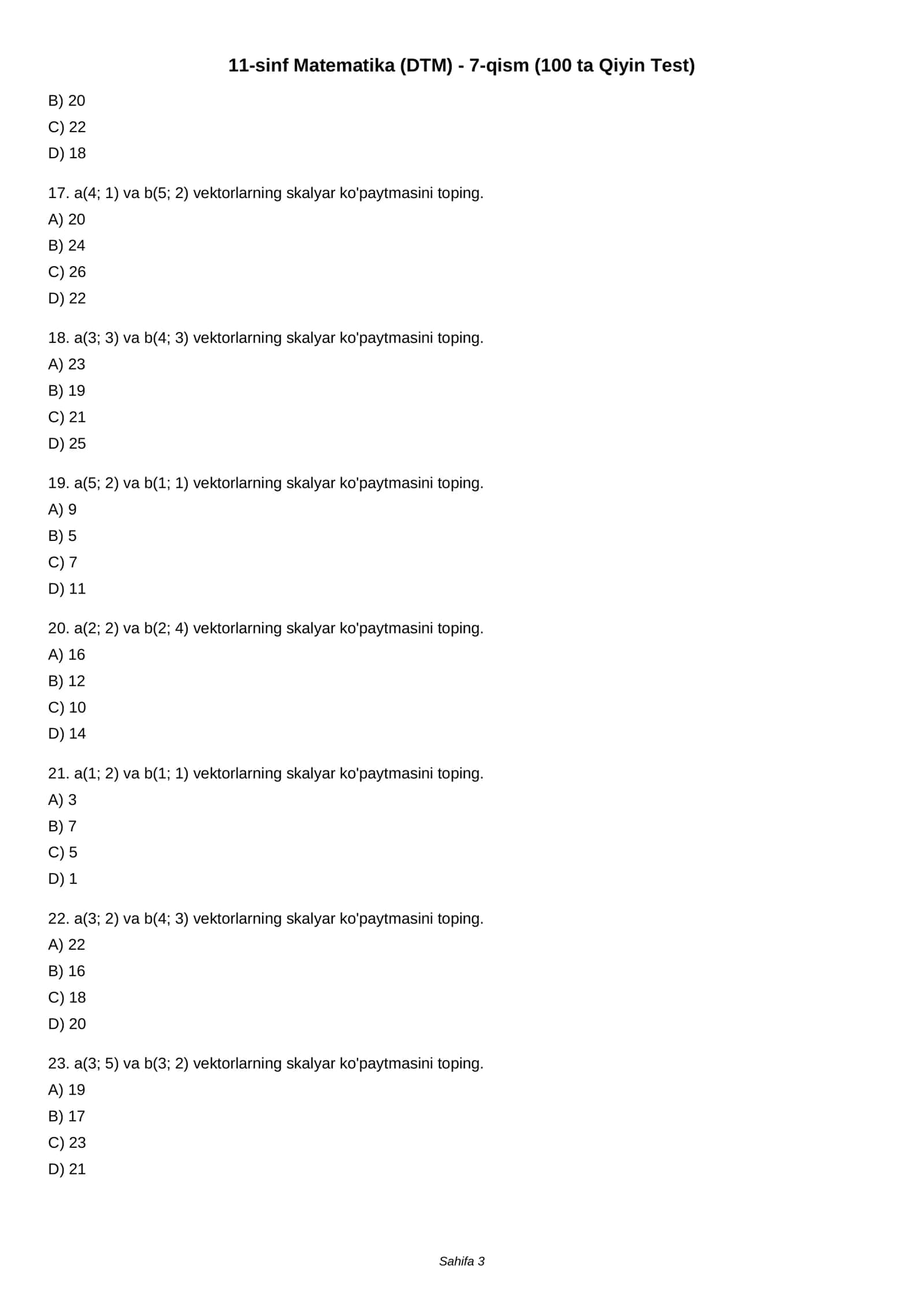 11-sinf Matematika (DTM) - 7-qism (100 ta Qiyin Test) 3