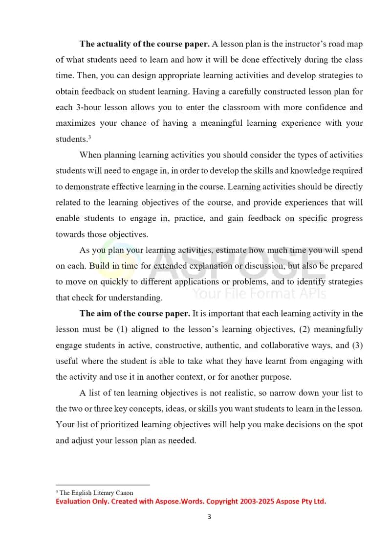 LESSON PLAN AIMS AND TEACHING STRATIGEIS 3
