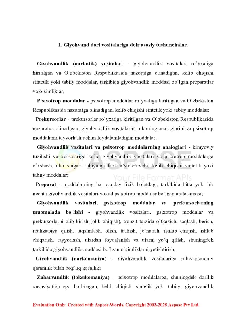 18. Giyohvand dori vositalariga litsenziya berish tartibi. Referat 10 bet. 3