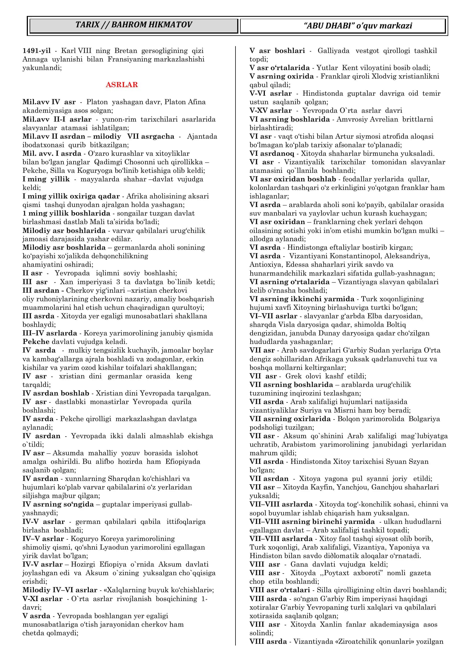 JAHON TARIXI DARSLIGI 3