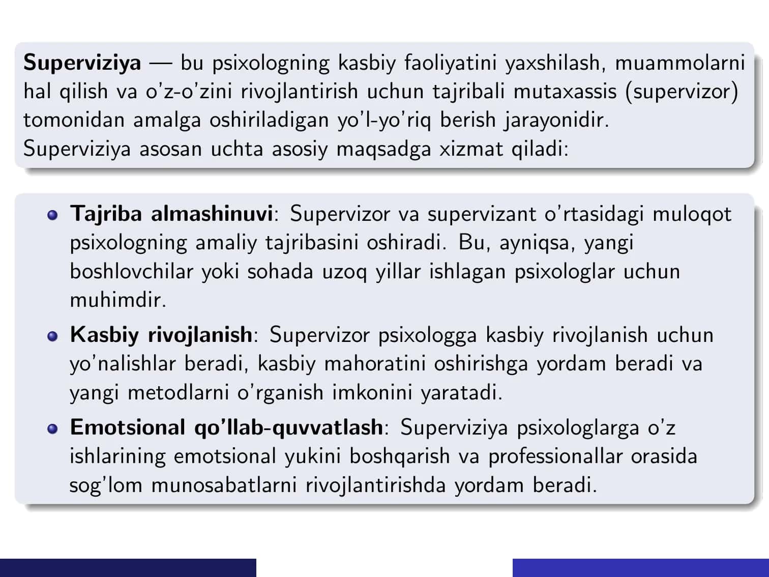 Superviziyani amalga oshirish, ijtimoiy ish xodimning o’rni, superviziya kiritiyalari va monitoringi 3
